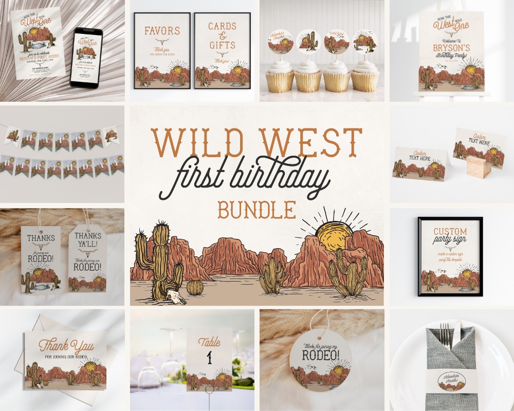 wild west - first birthday bundle design preview