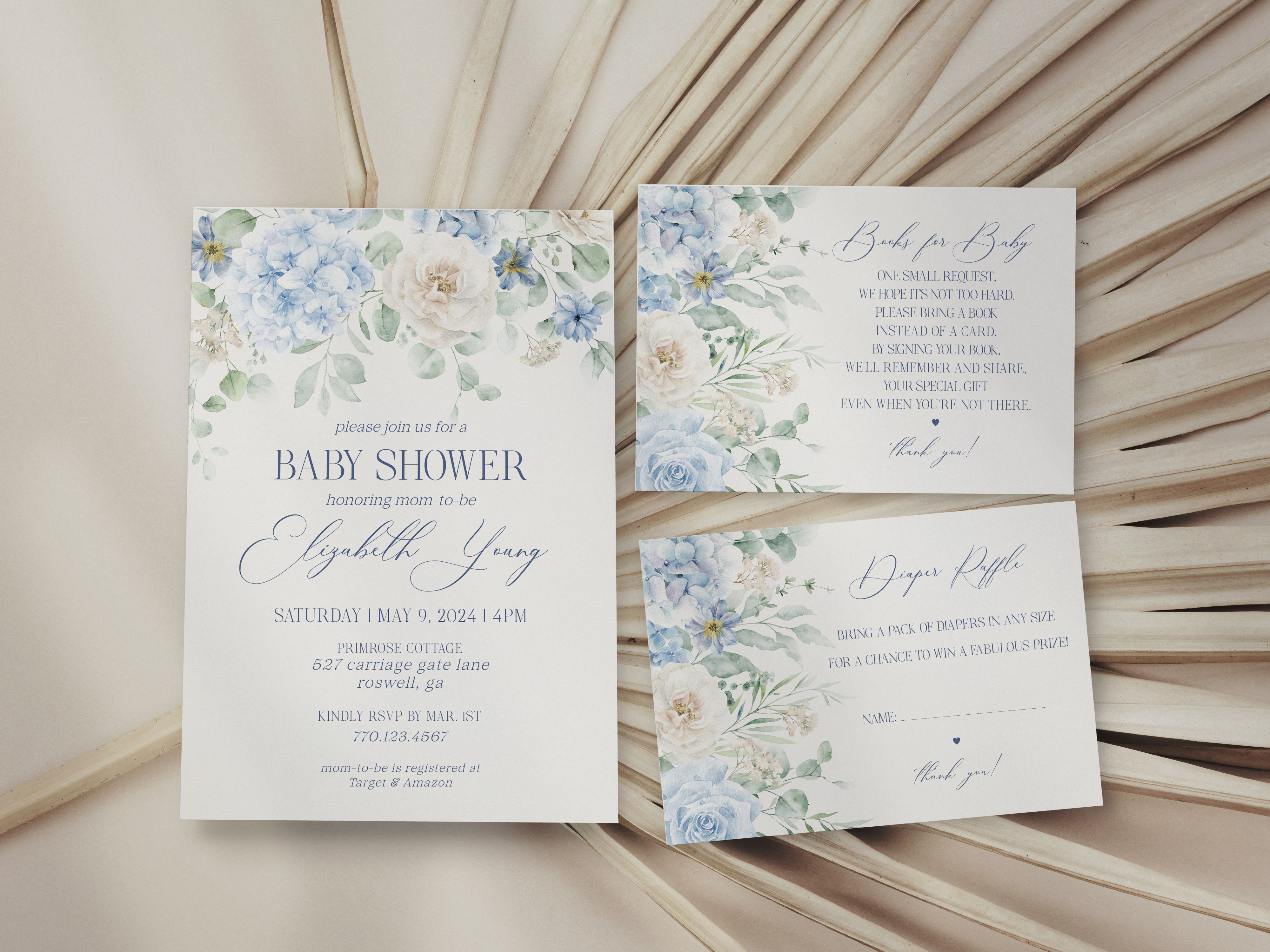 blue floral - baby shower invite design preview