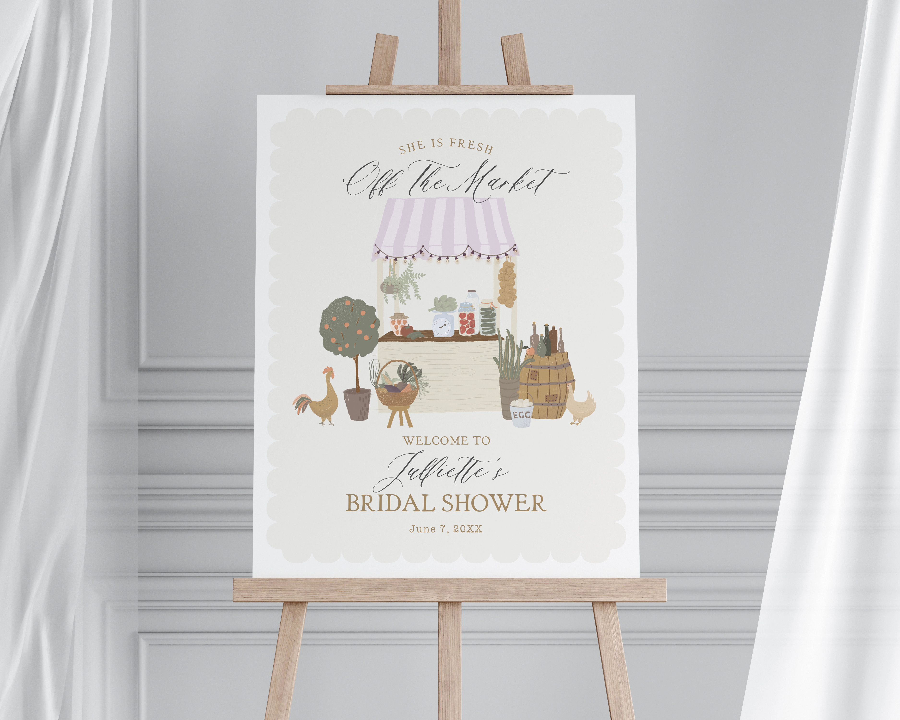 pink farmers market - bridal shower welcome sign design preview