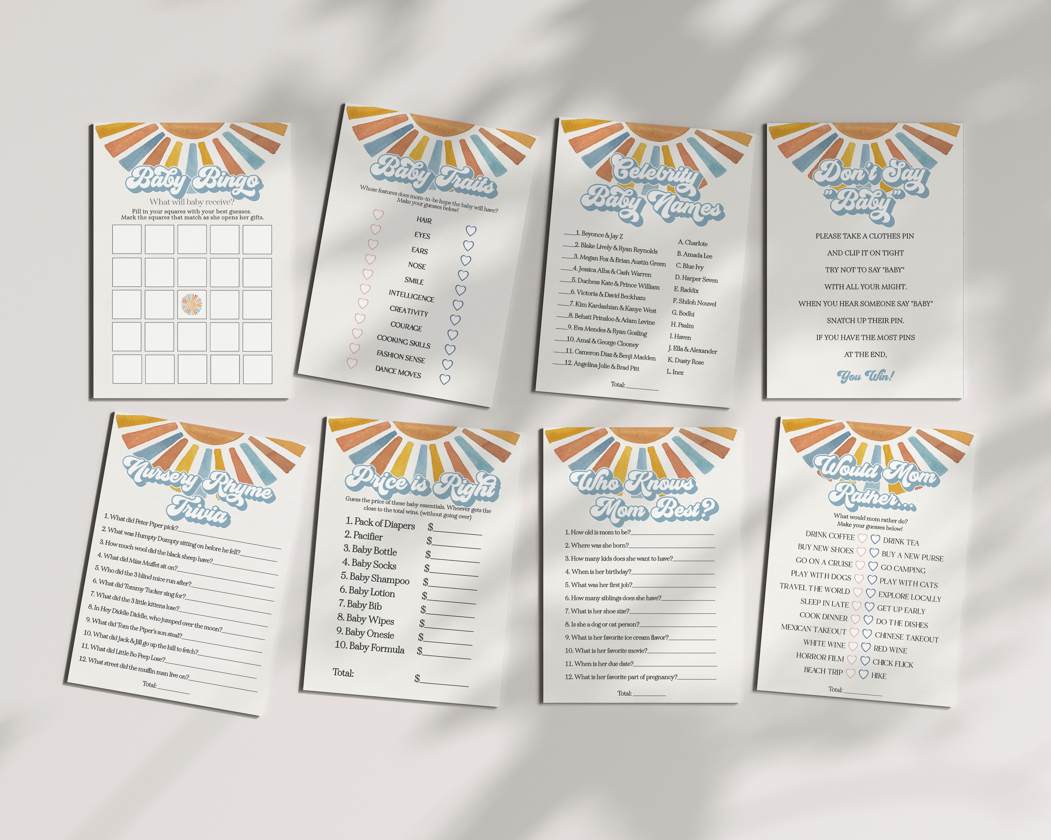 here comes the son - baby shower games design preview