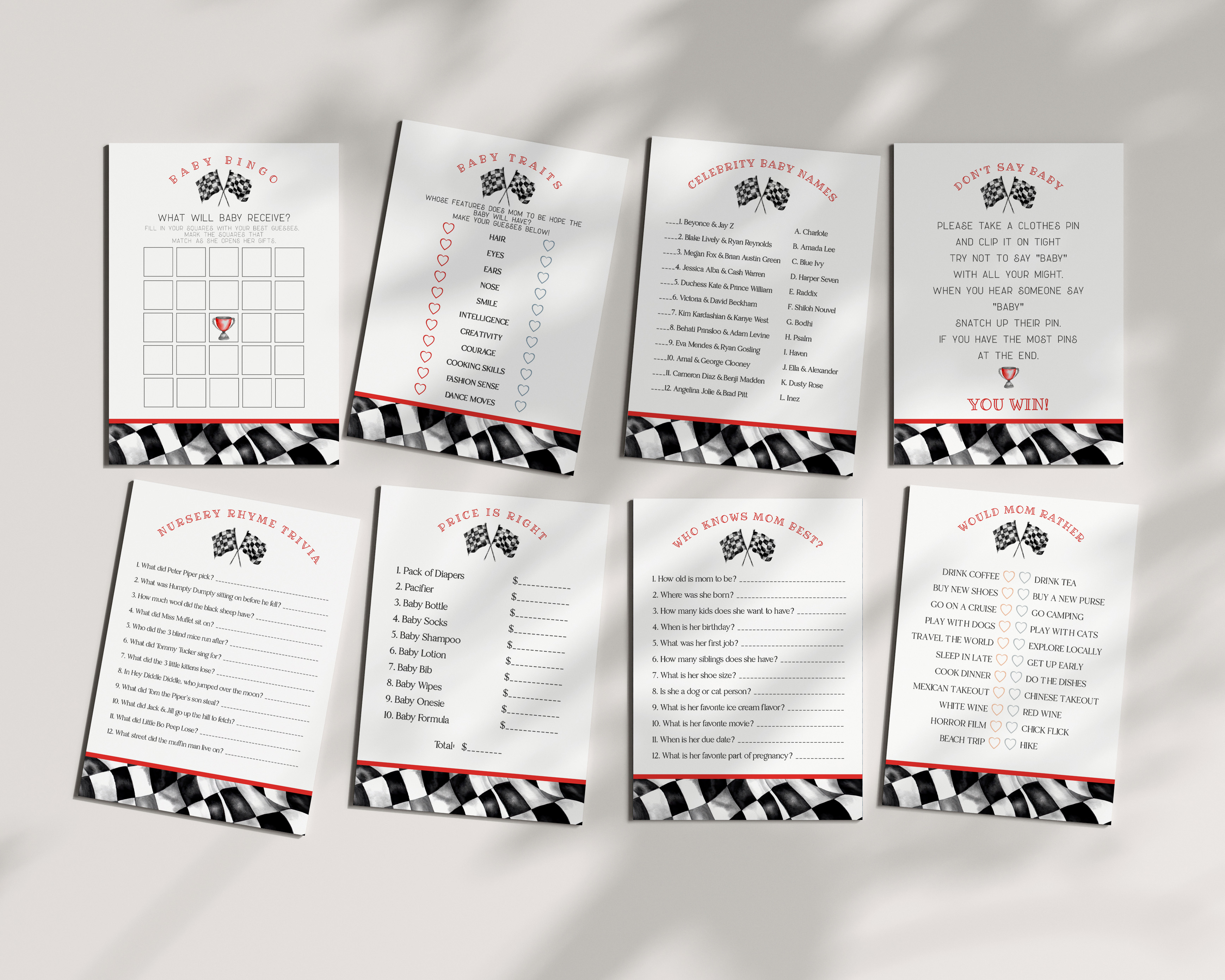 red race car - baby shower games design preview
