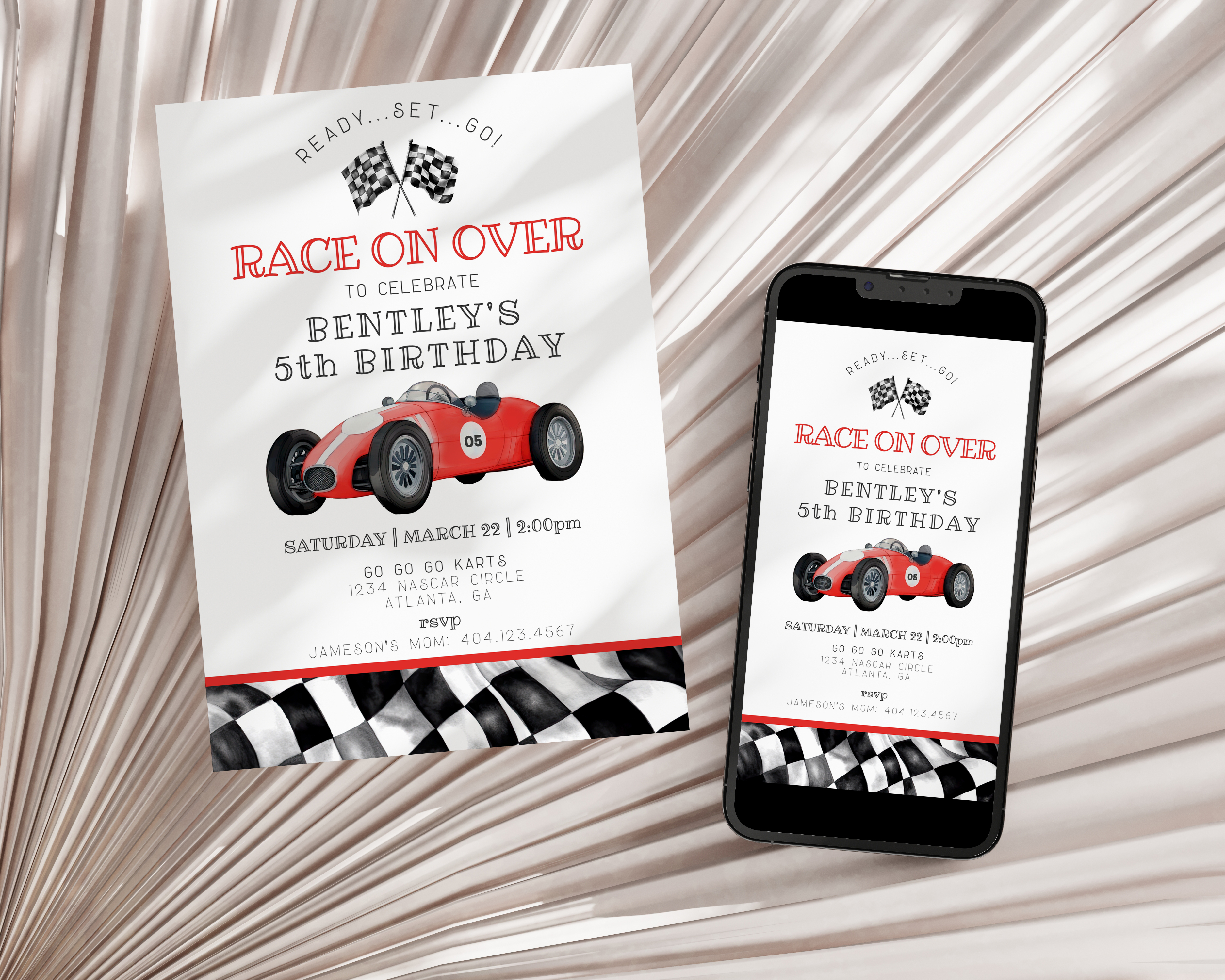 red race car - birthday invite design preview