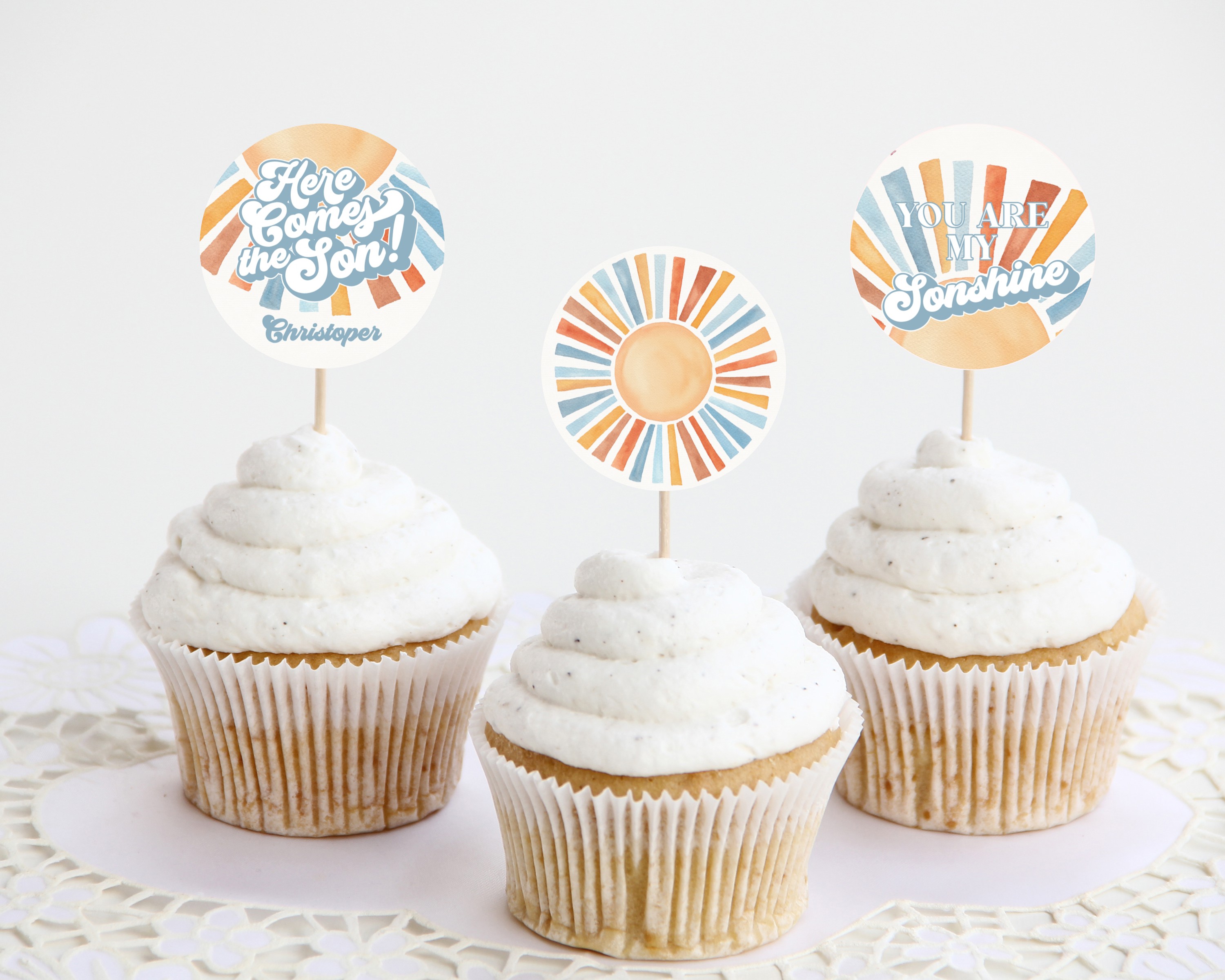 here comes the son - cupcake toppers design preview