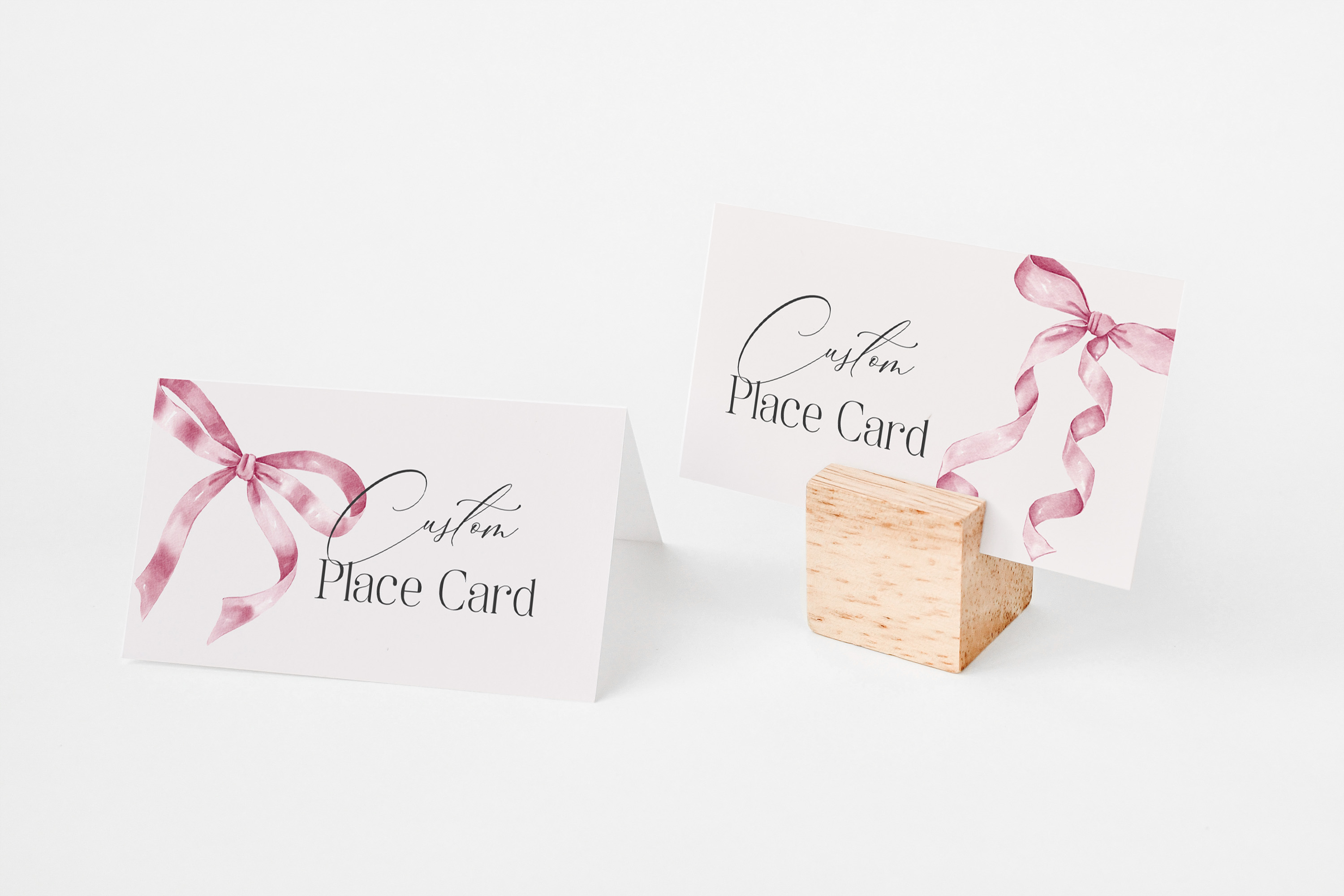pink bow - place cards design preview