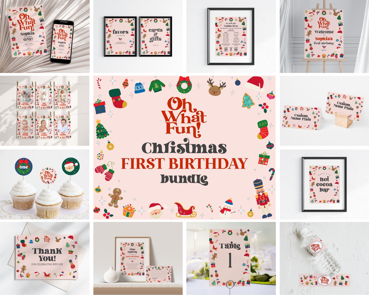 pink oh what fun - first birthday bundle design preview