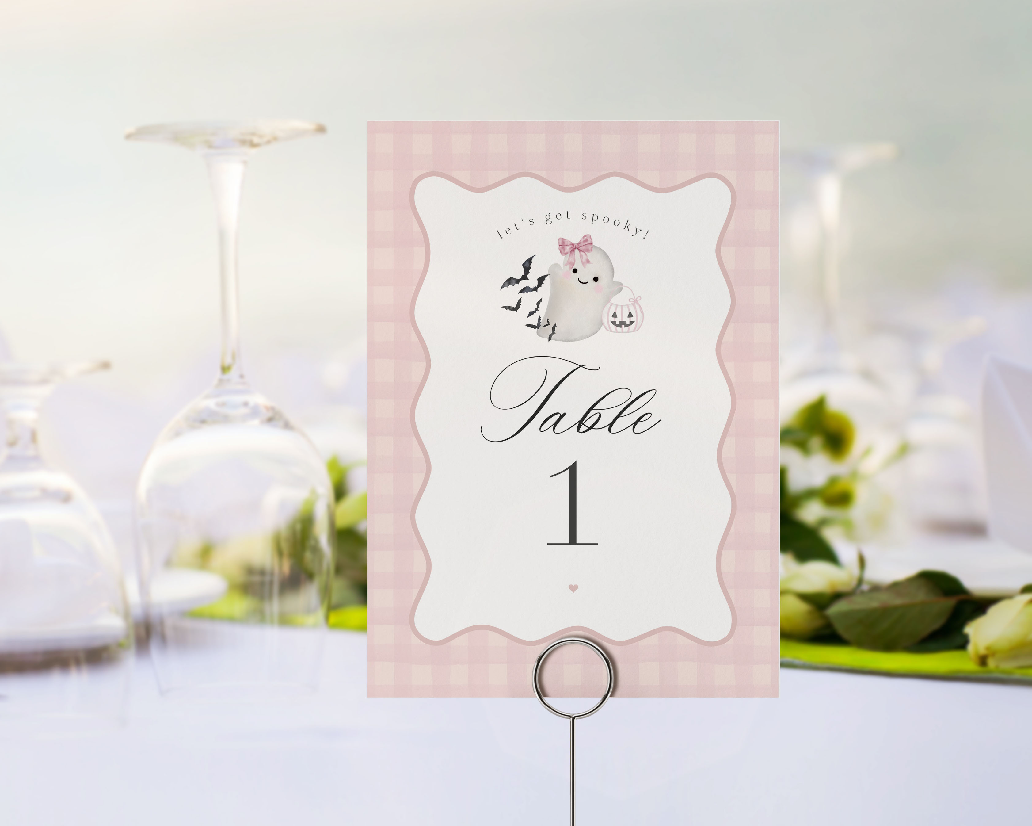 pink preppy halloween - table numbers design preview