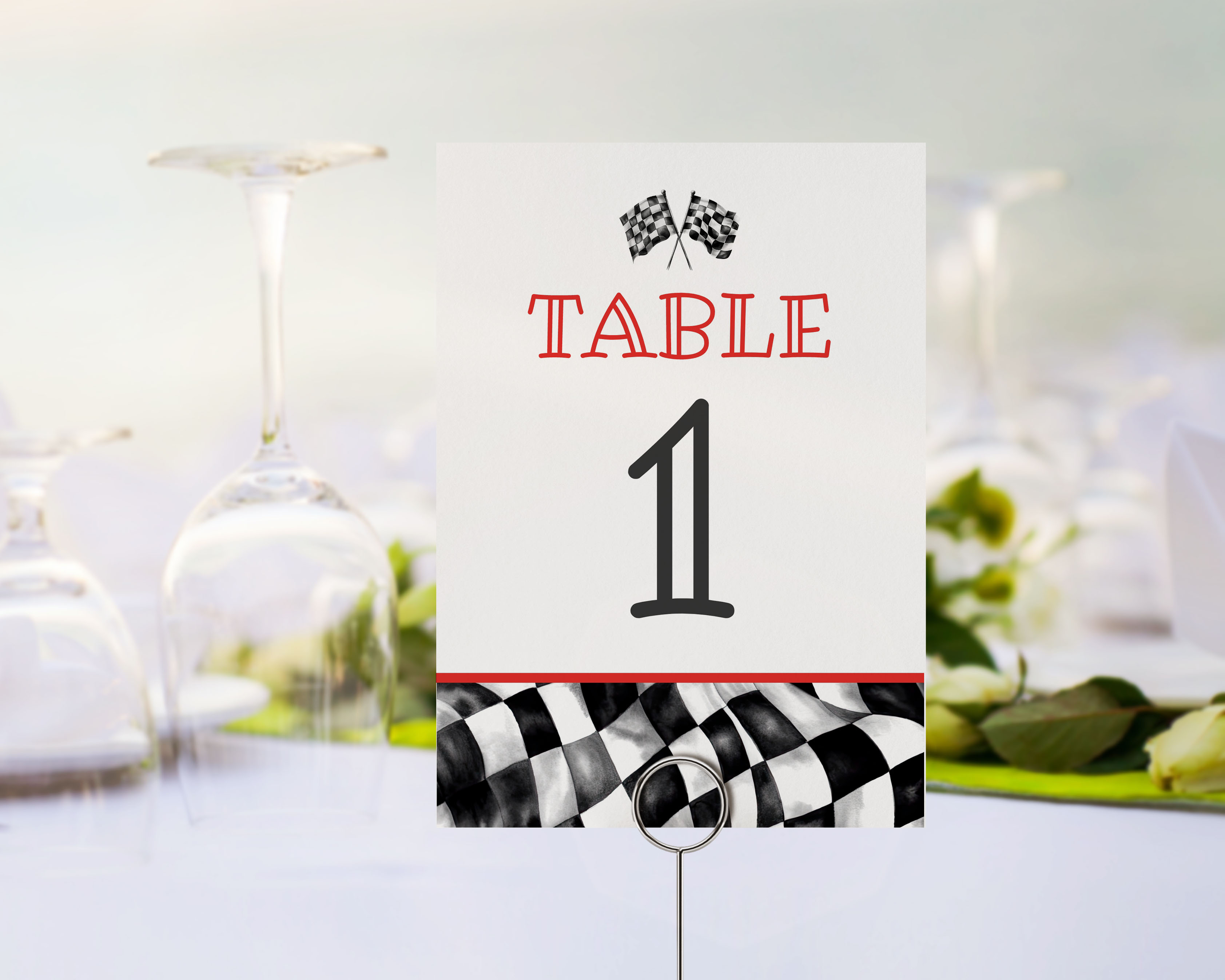 red race car - table numbers design preview