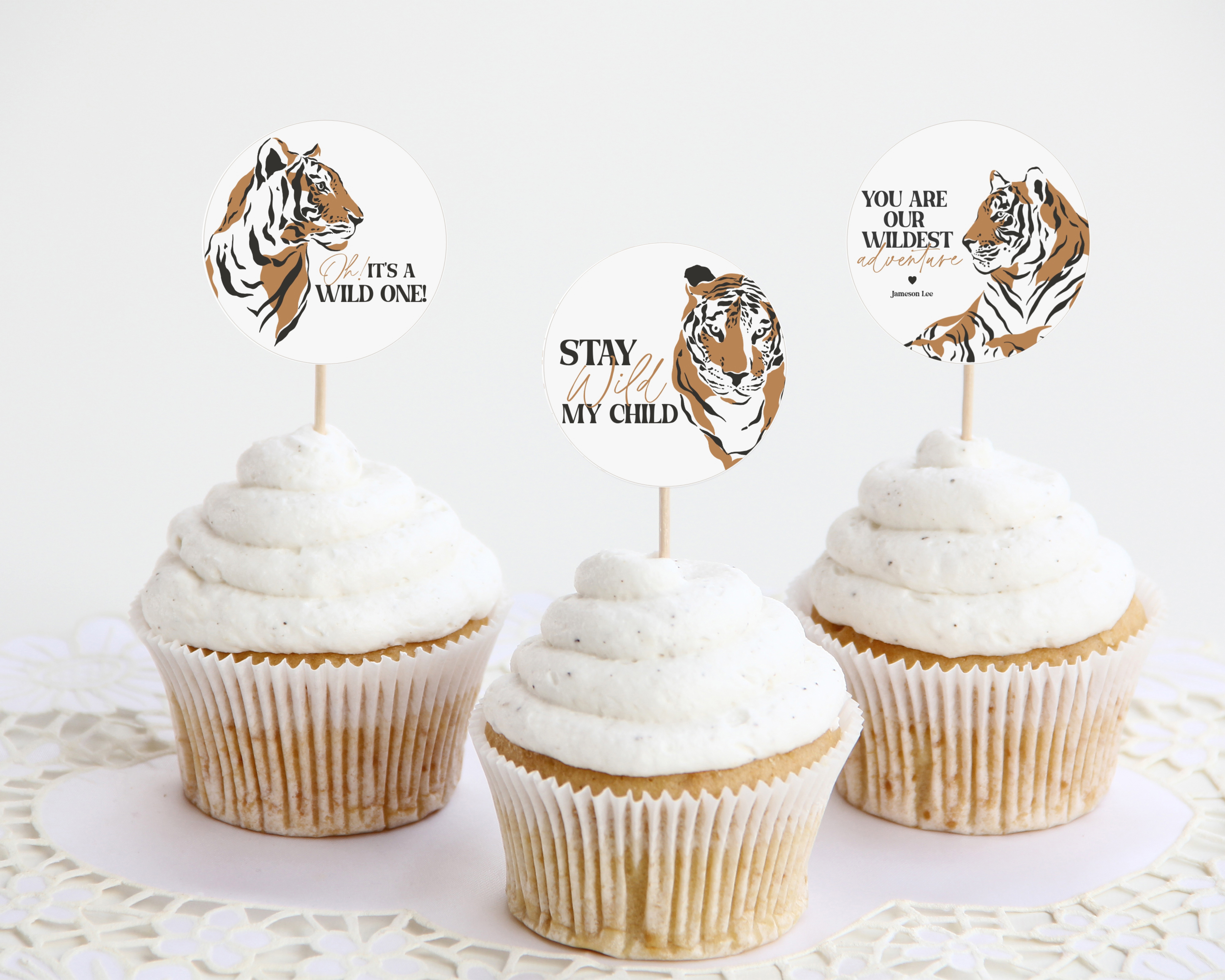 jungle - first birthday cupcake toppers design preview