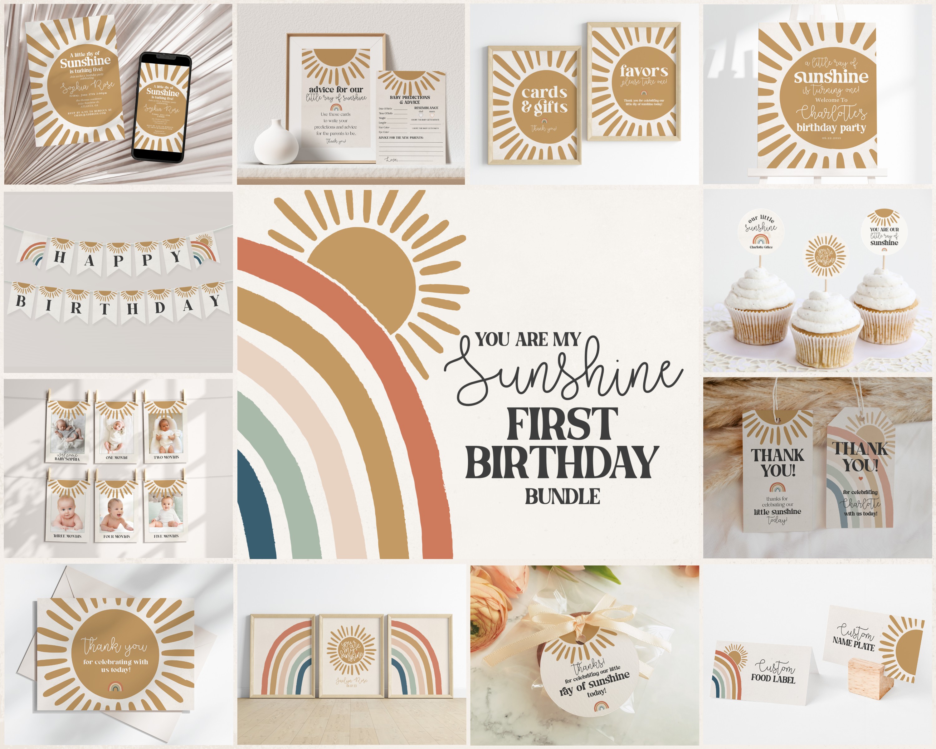 sunshine - first birthday bundle design preview