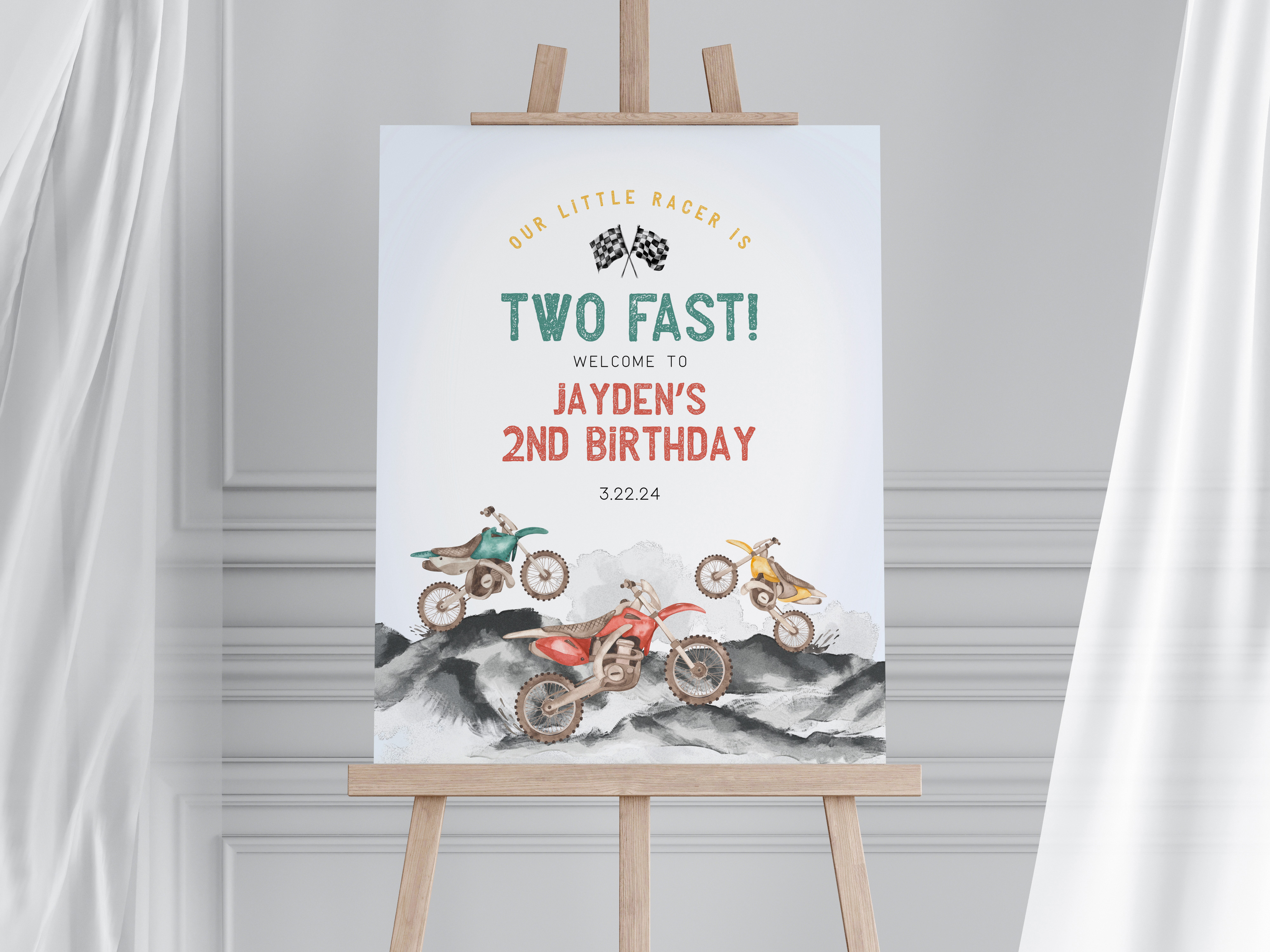 dirt bike - second birthday welcome sign design preview