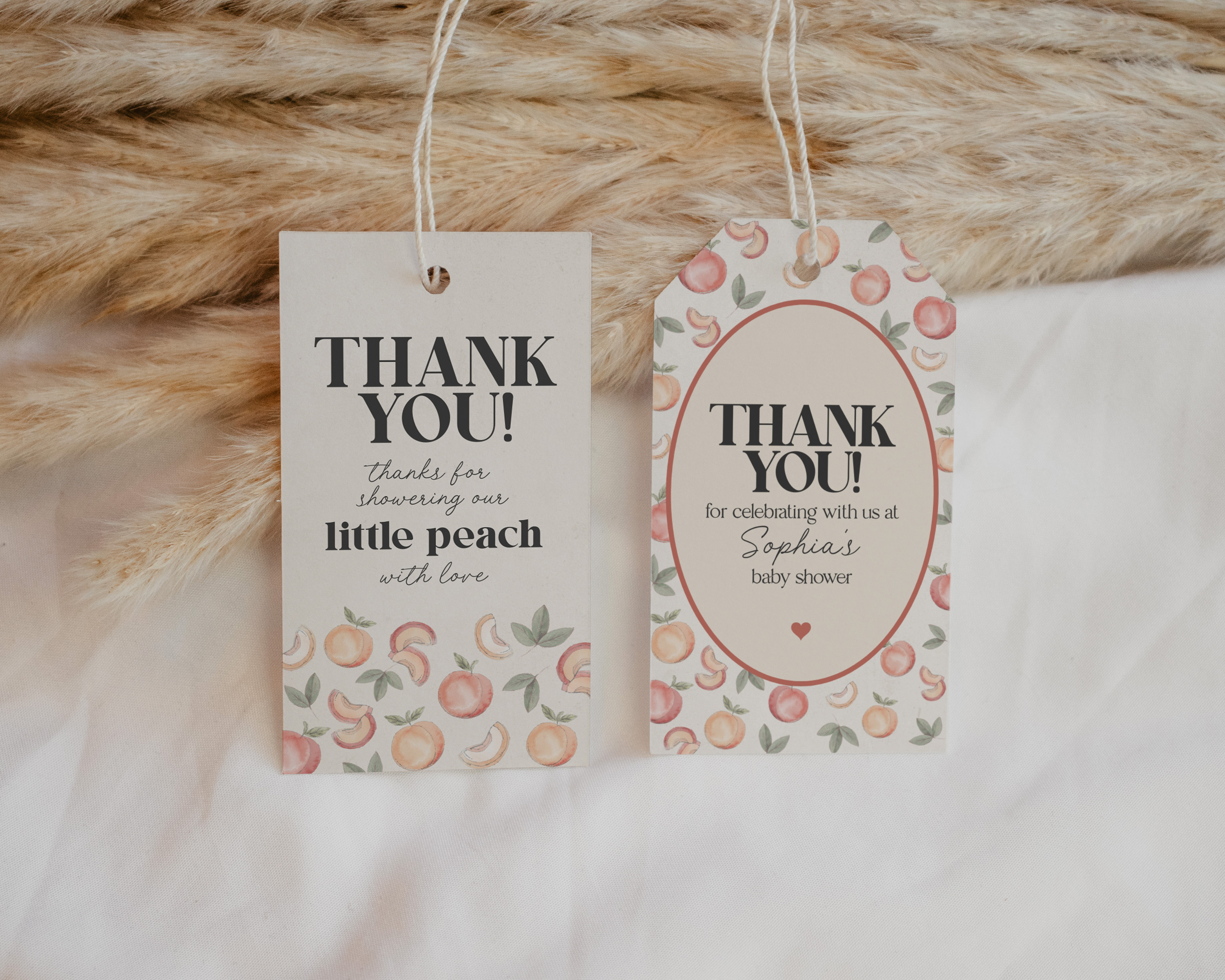 peach - baby shower tags design preview