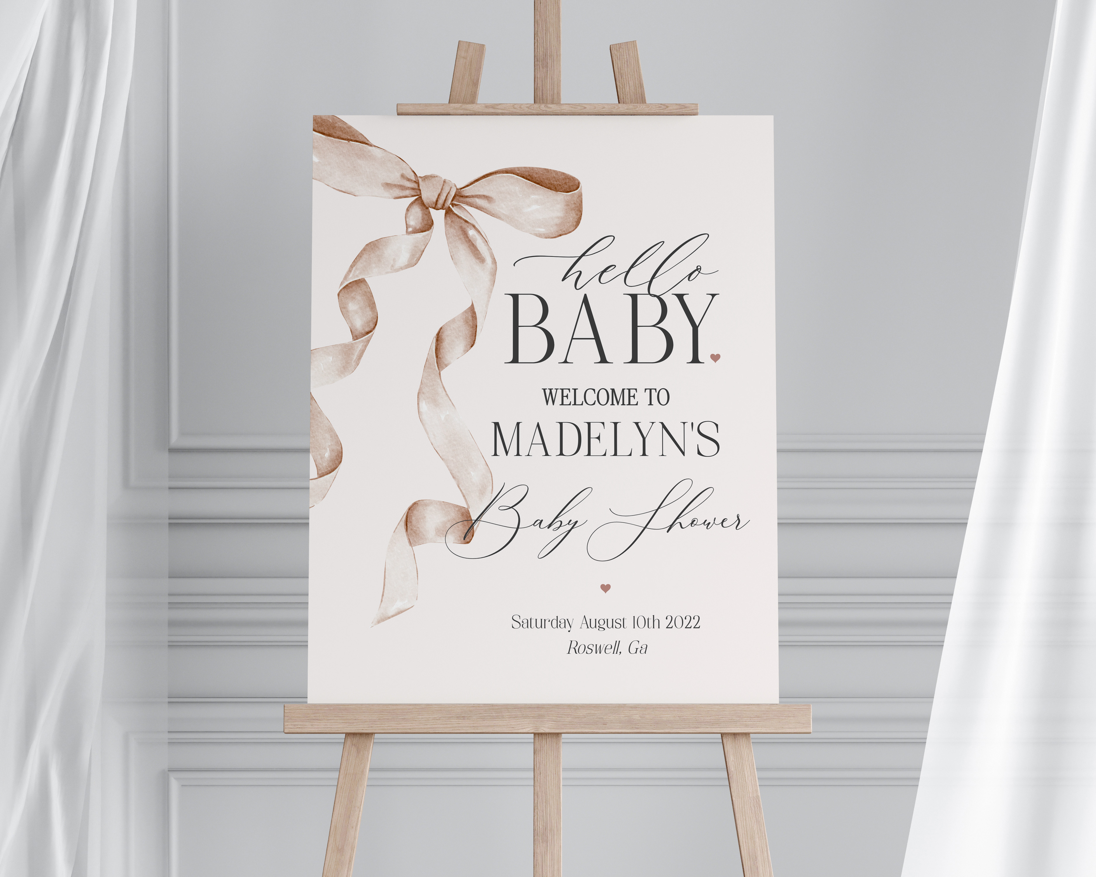 beige bow - baby shower welcome sign design preview