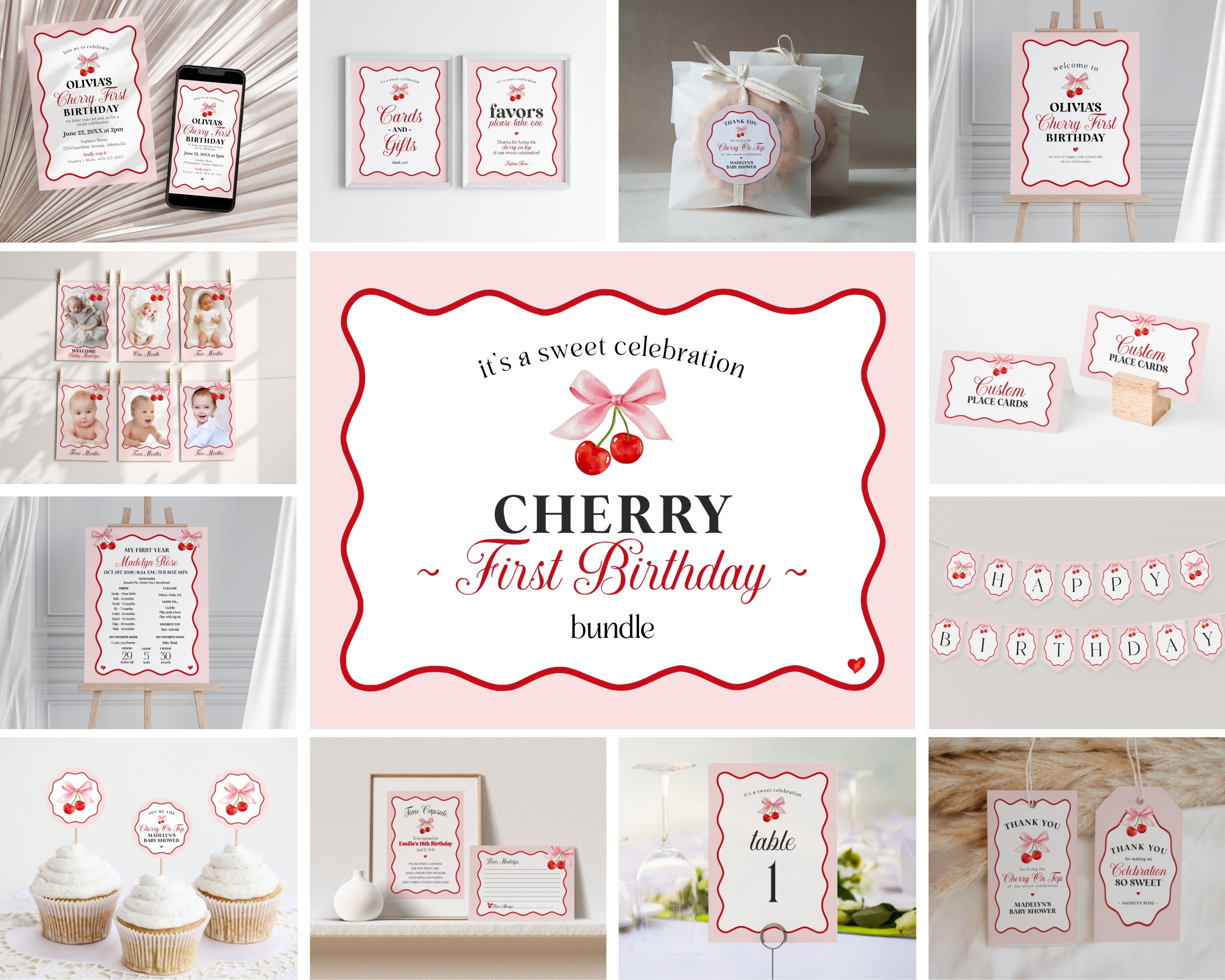 cherry - first birthday bundle design preview