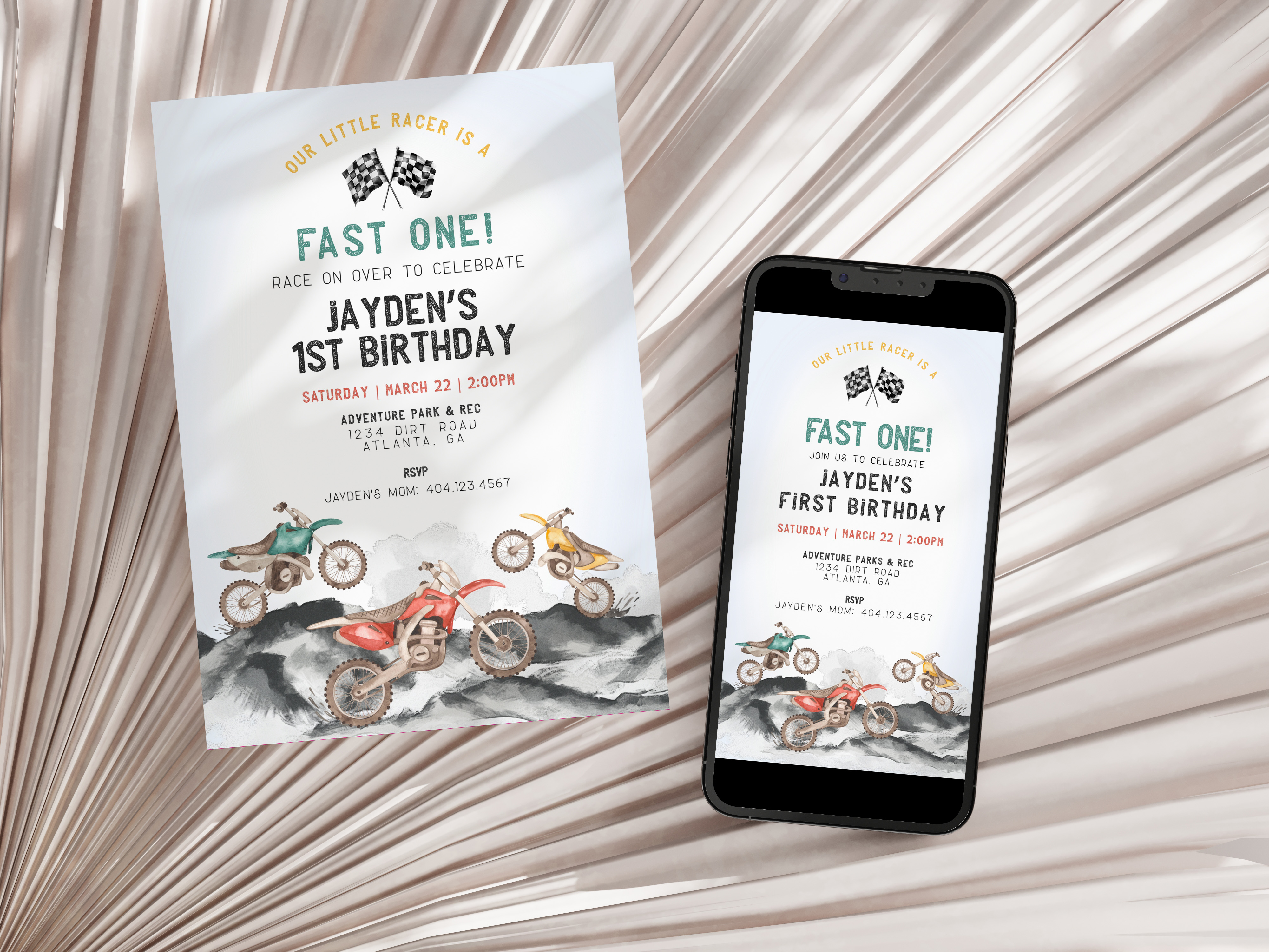dirt bike - first birthday invite design preview