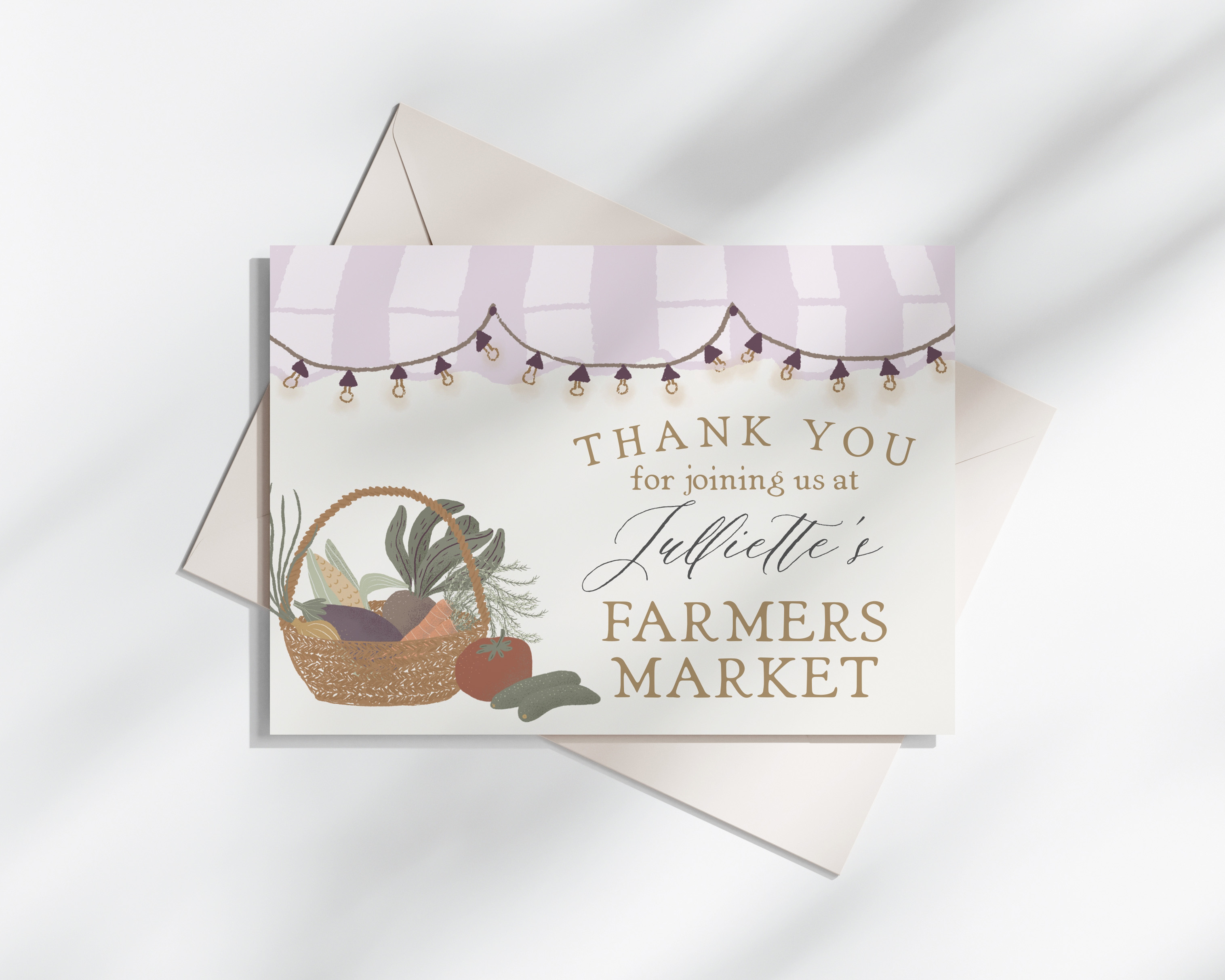pink farmers market - thank you card design preview