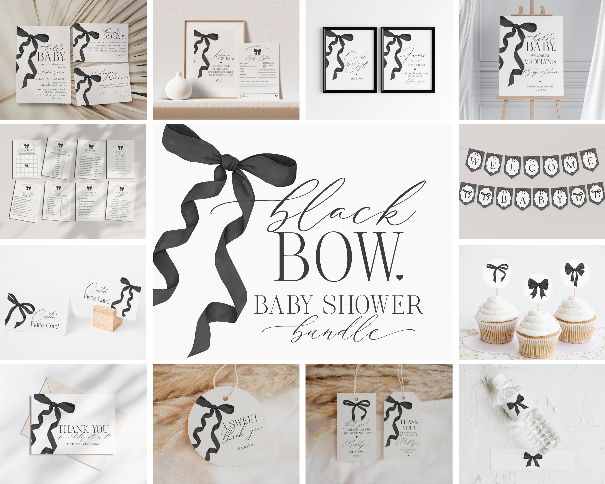 black bow - baby shower bundle design preview