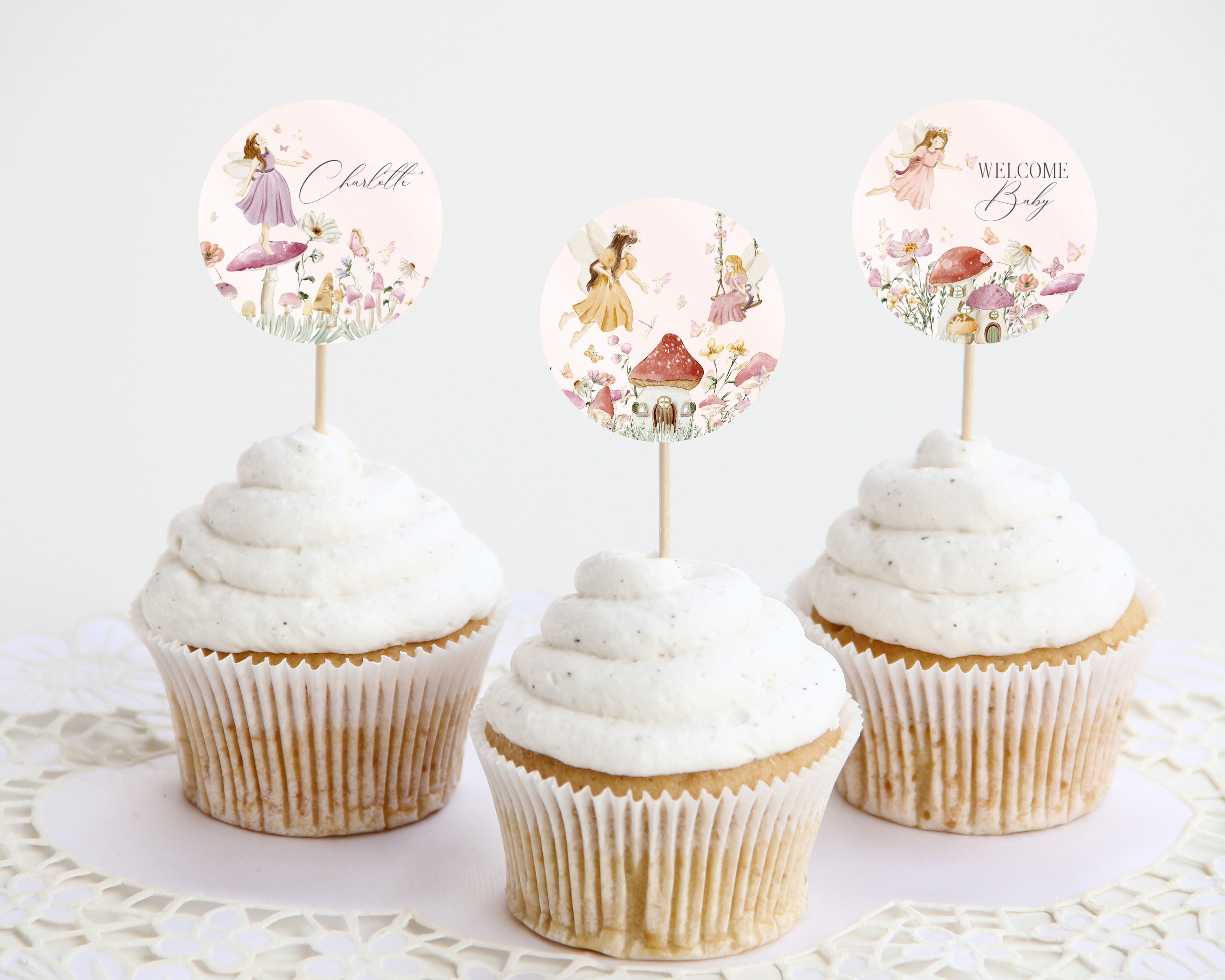 fairy - baby shower cupcake toppers design preview