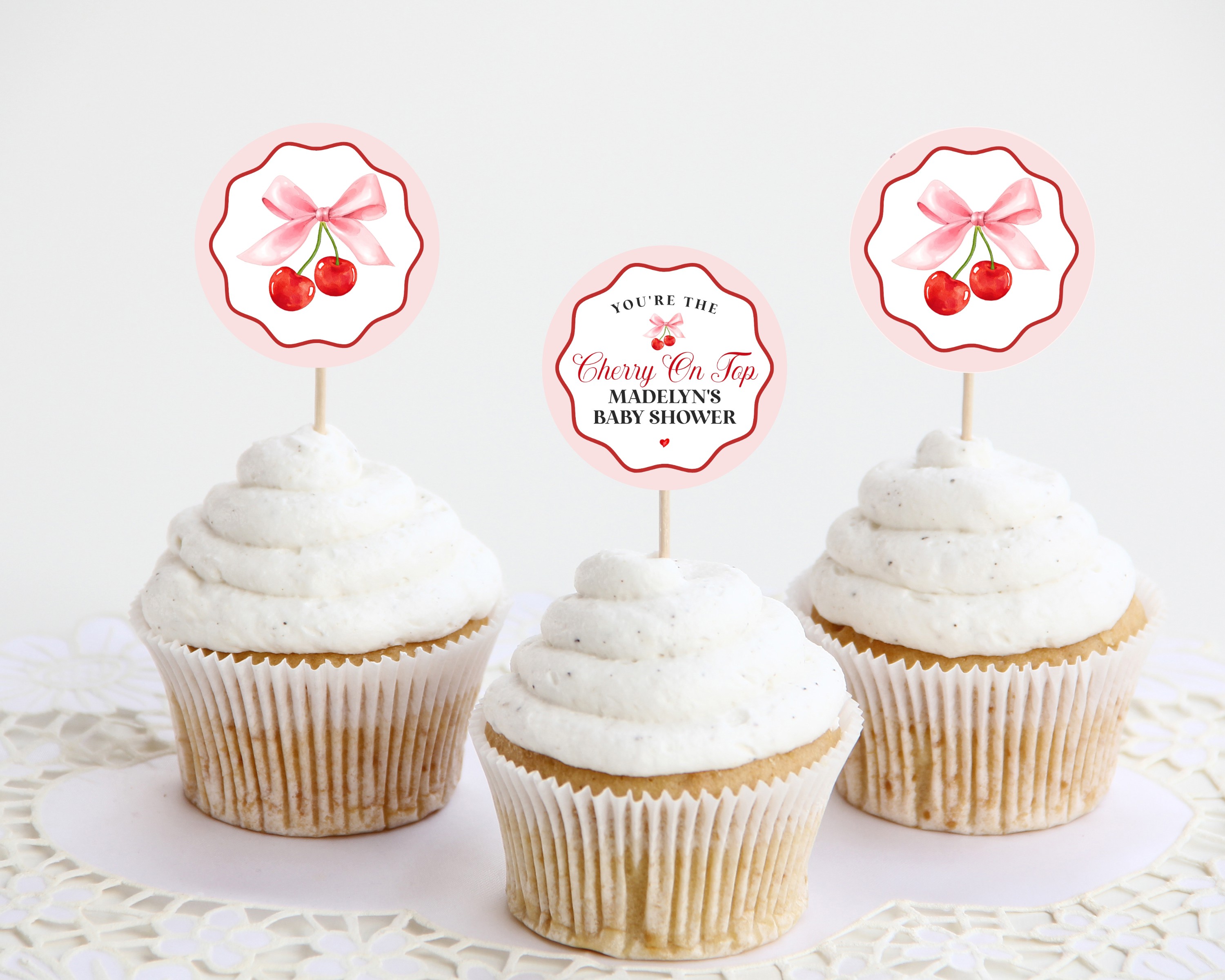 cherry - cupcake toppers design preview
