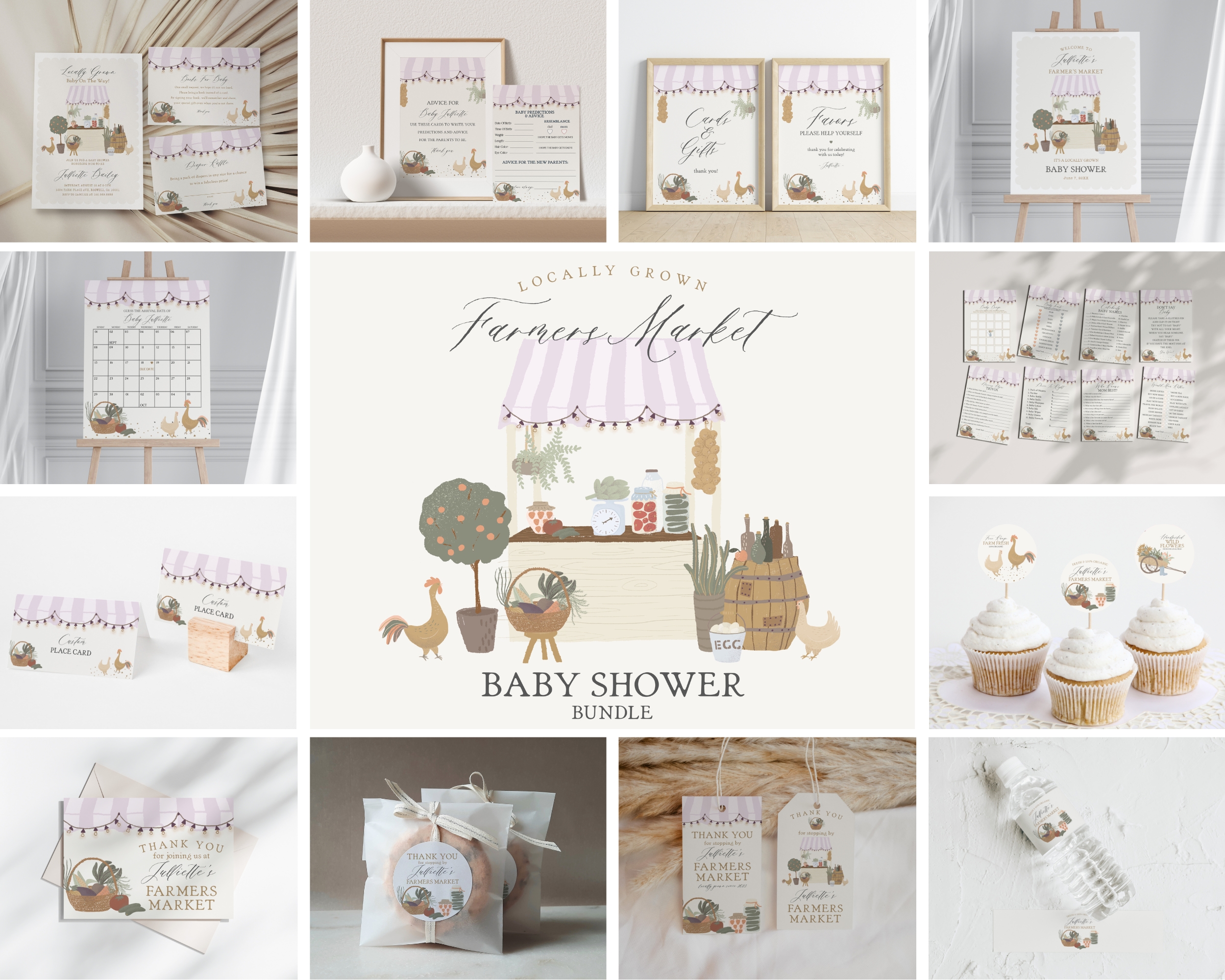 pink farmers market - baby shower bundle design preview