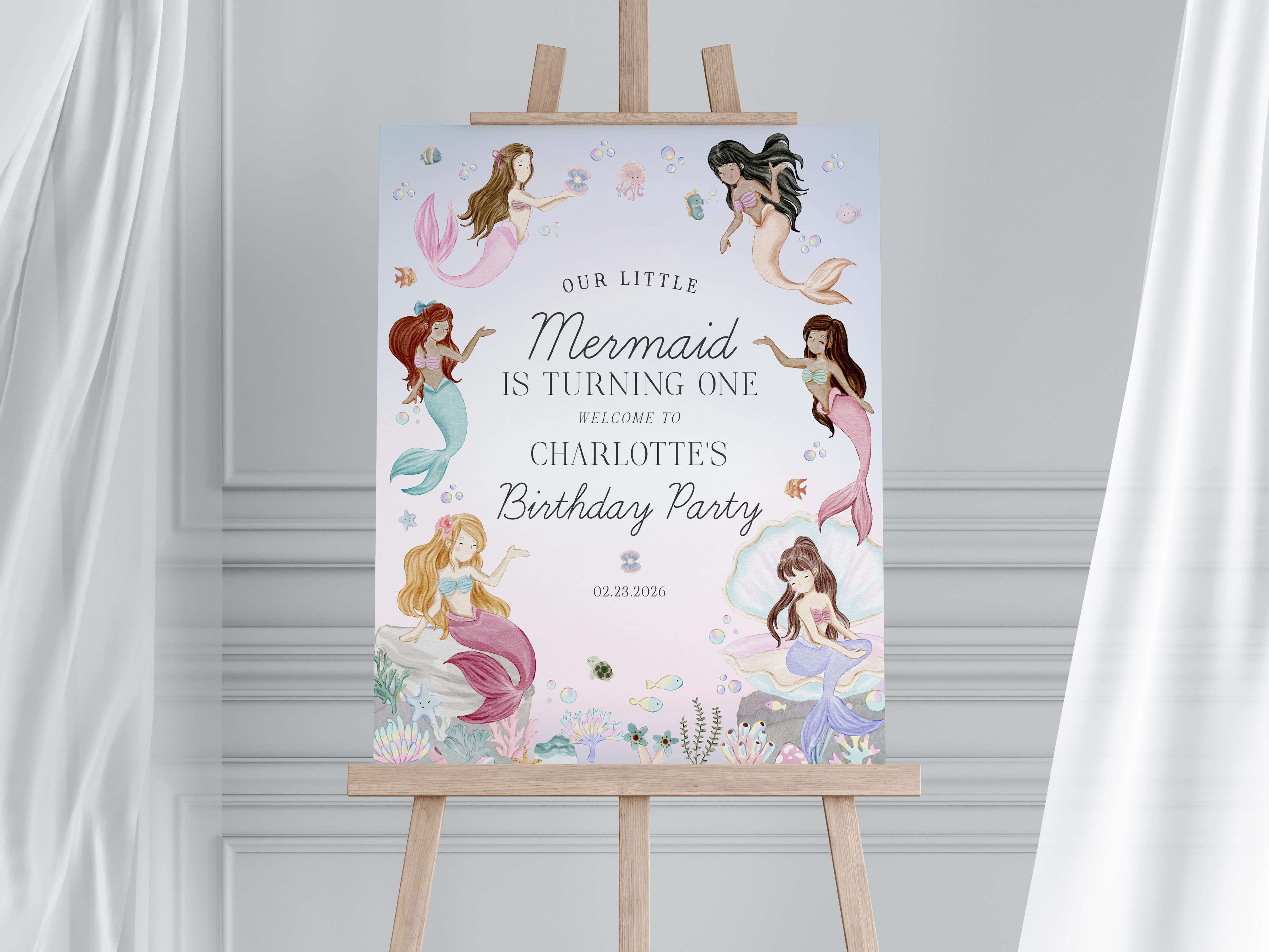 mermaid - birthday welcome sign design preview