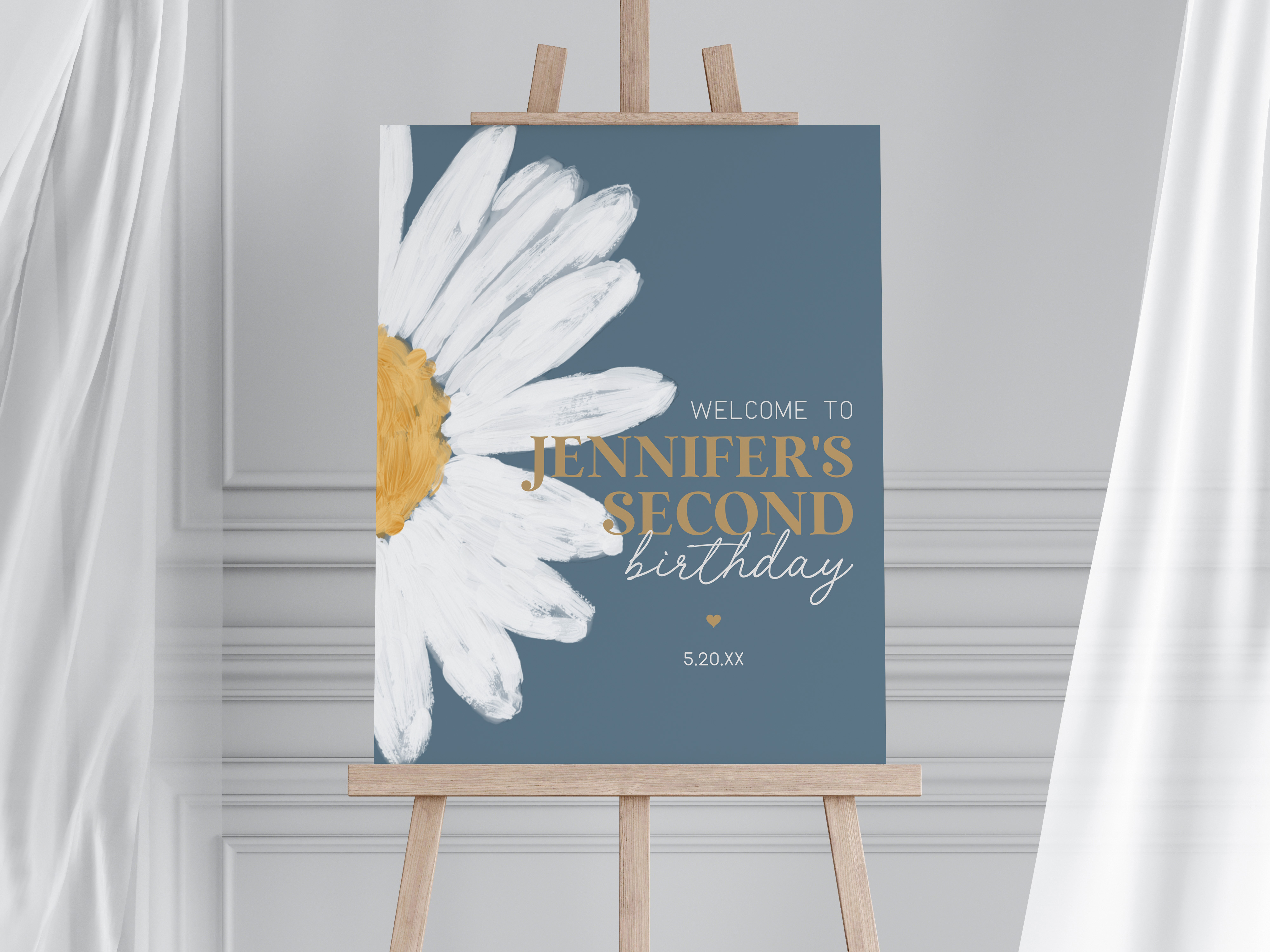 navy daisy - birthday welcome sign design preview
