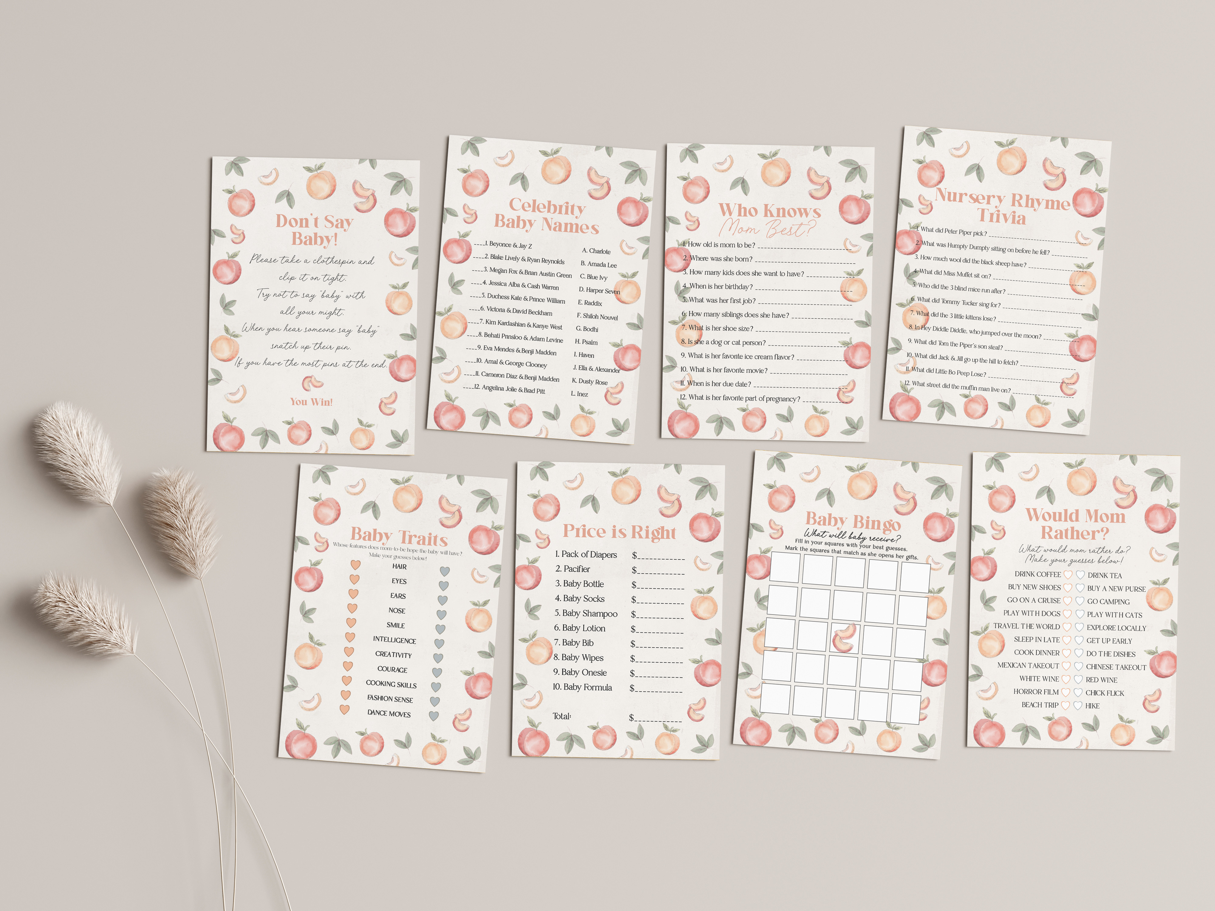 peach - baby shower games design preview