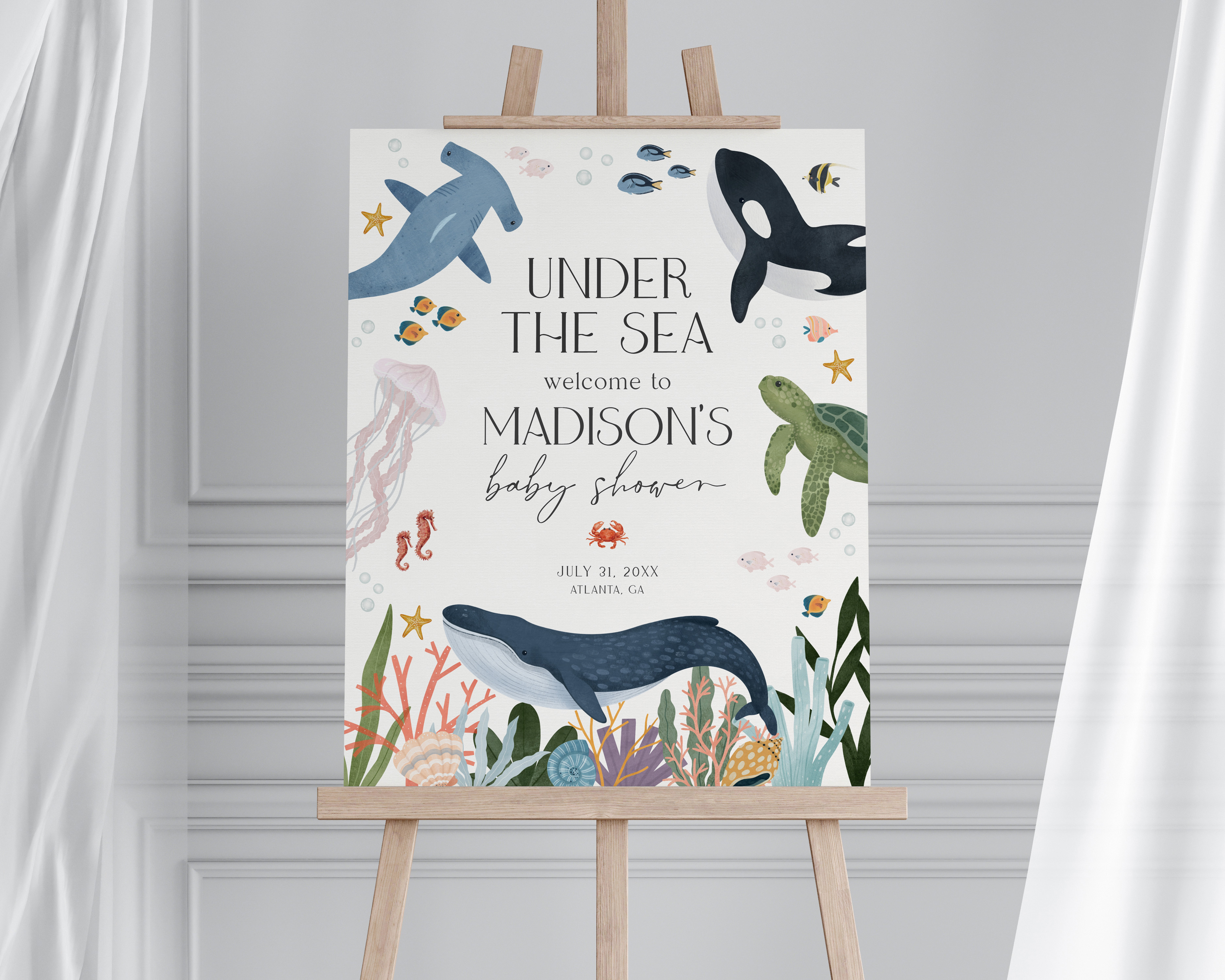 under the sea - baby shower welcome sign design preview