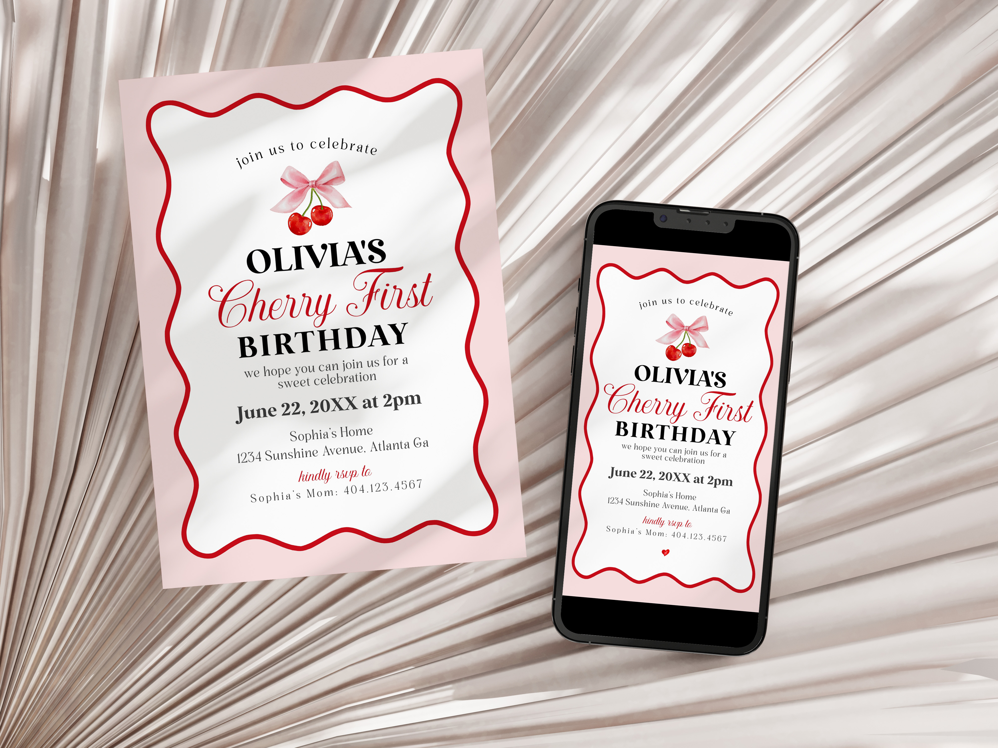 cherry - first birthday invite design preview