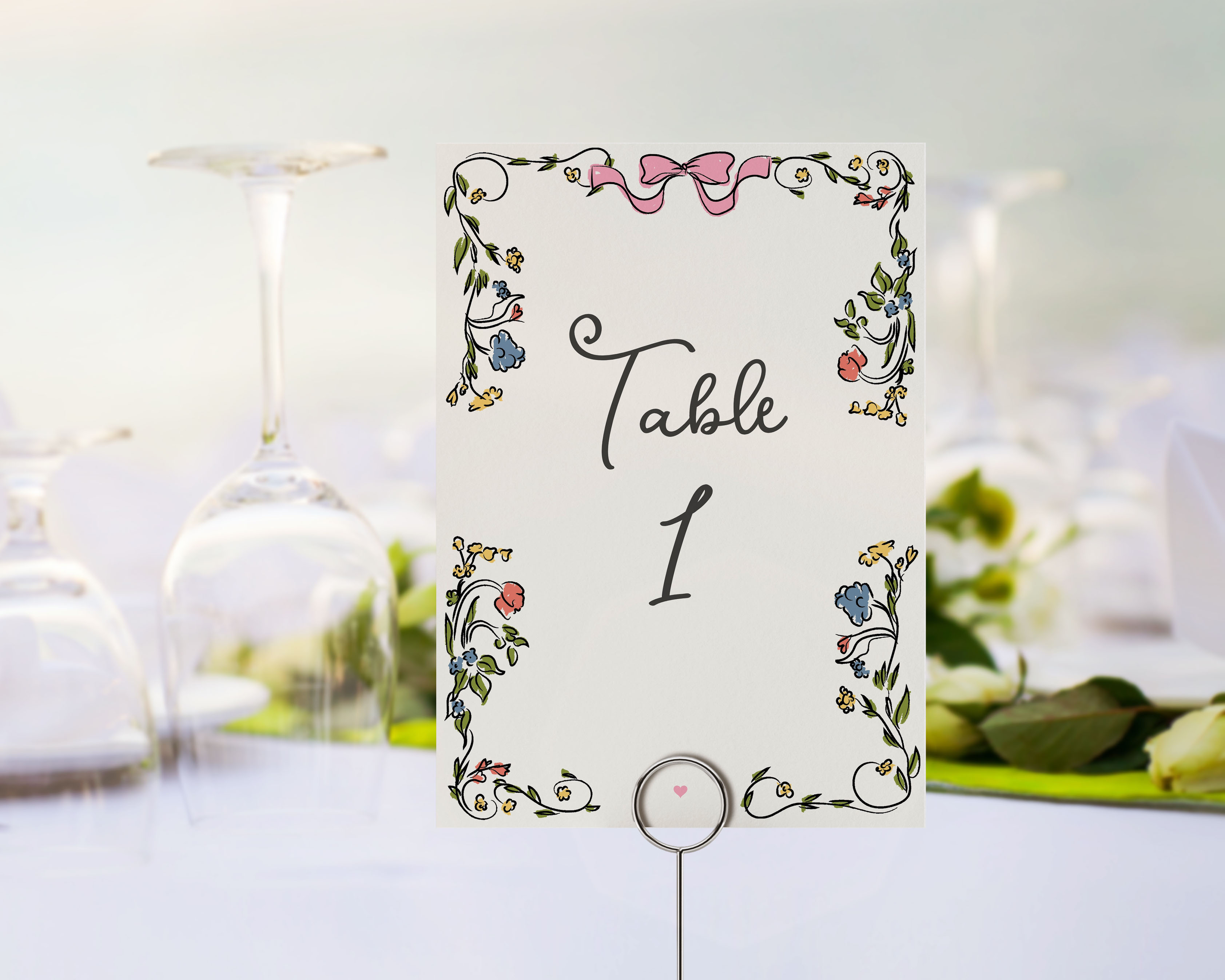 whimsical floral - table numbers design preview