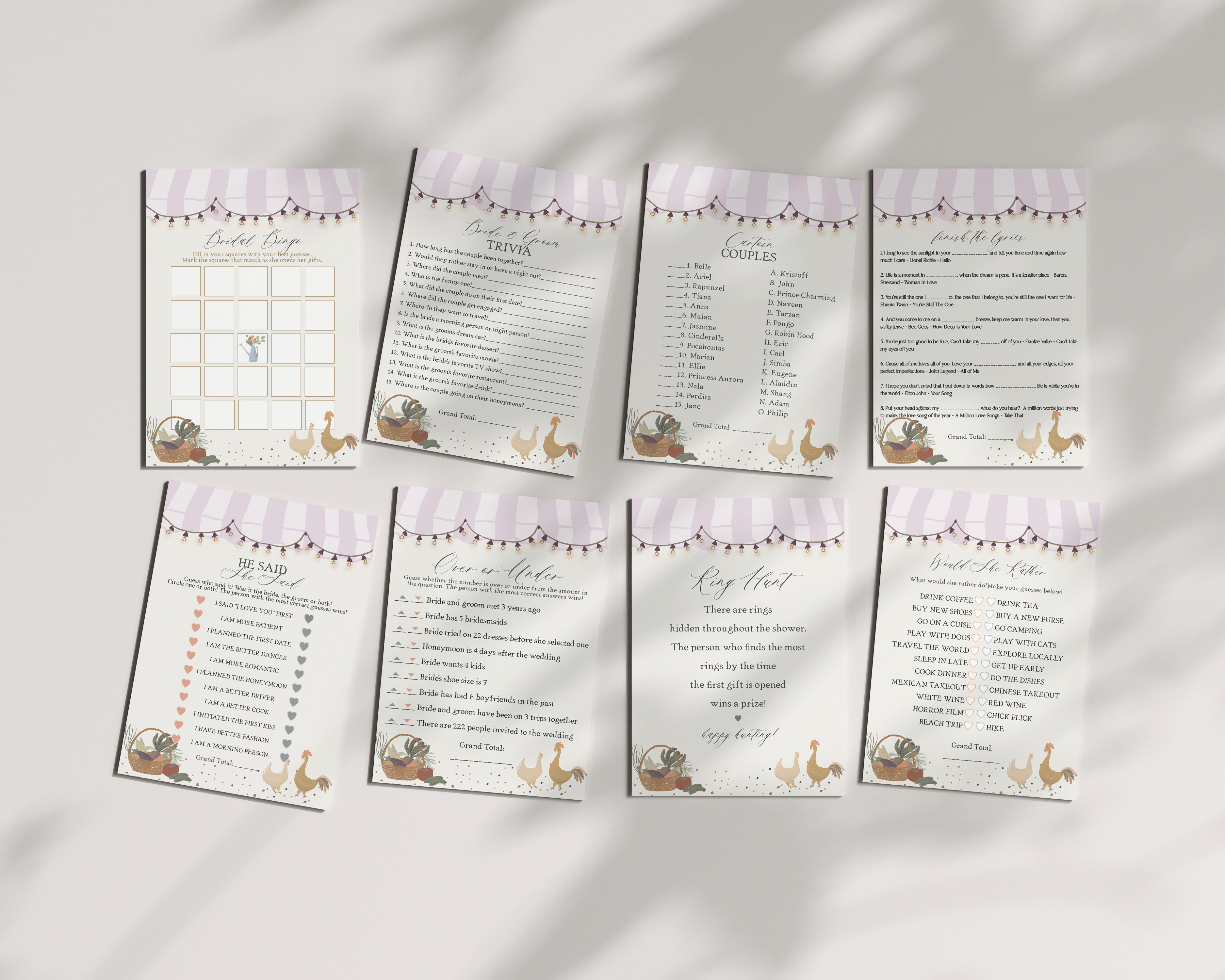 pink farmers market - bridal shower games design preview