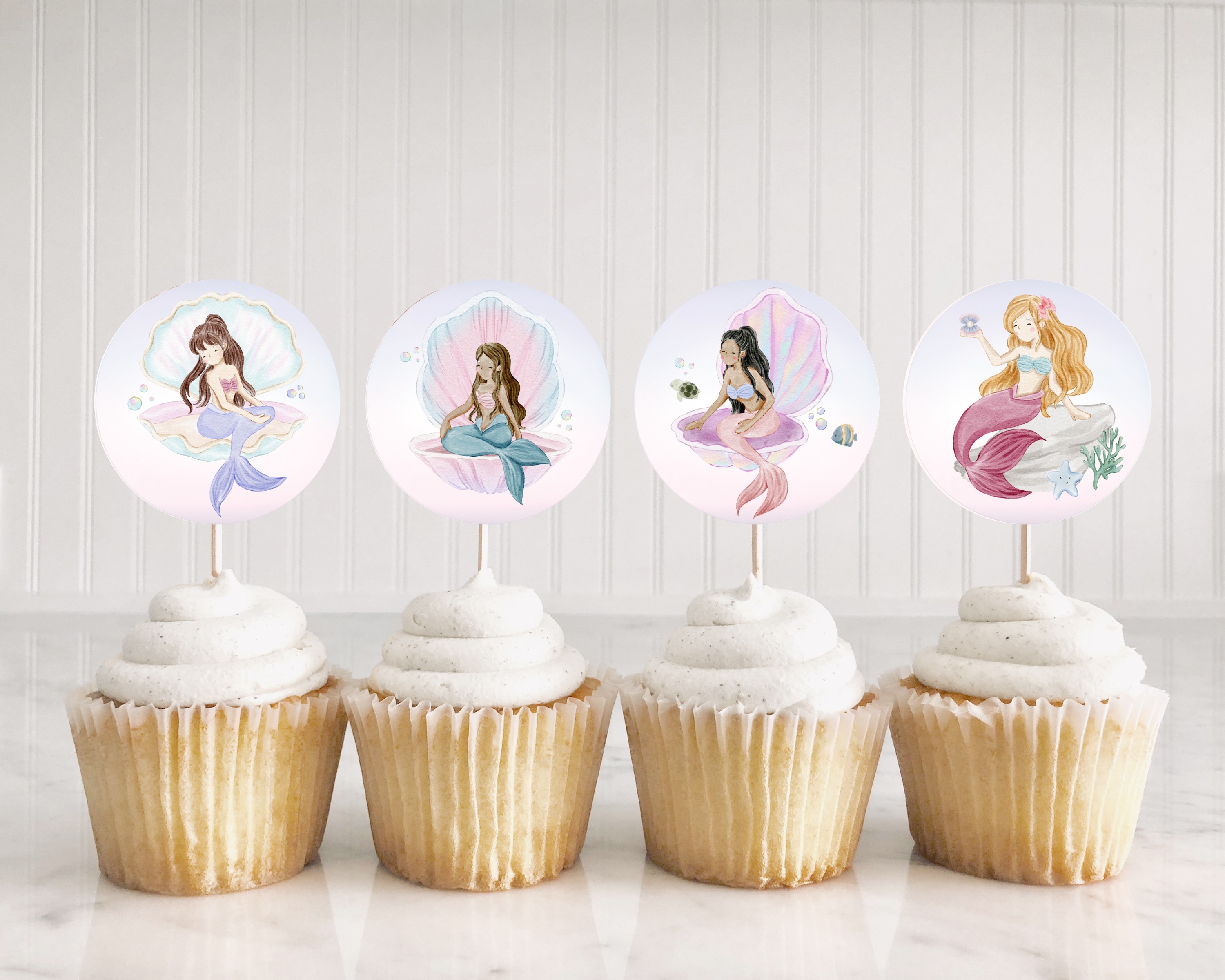 mermaid - cupcake toppers design preview