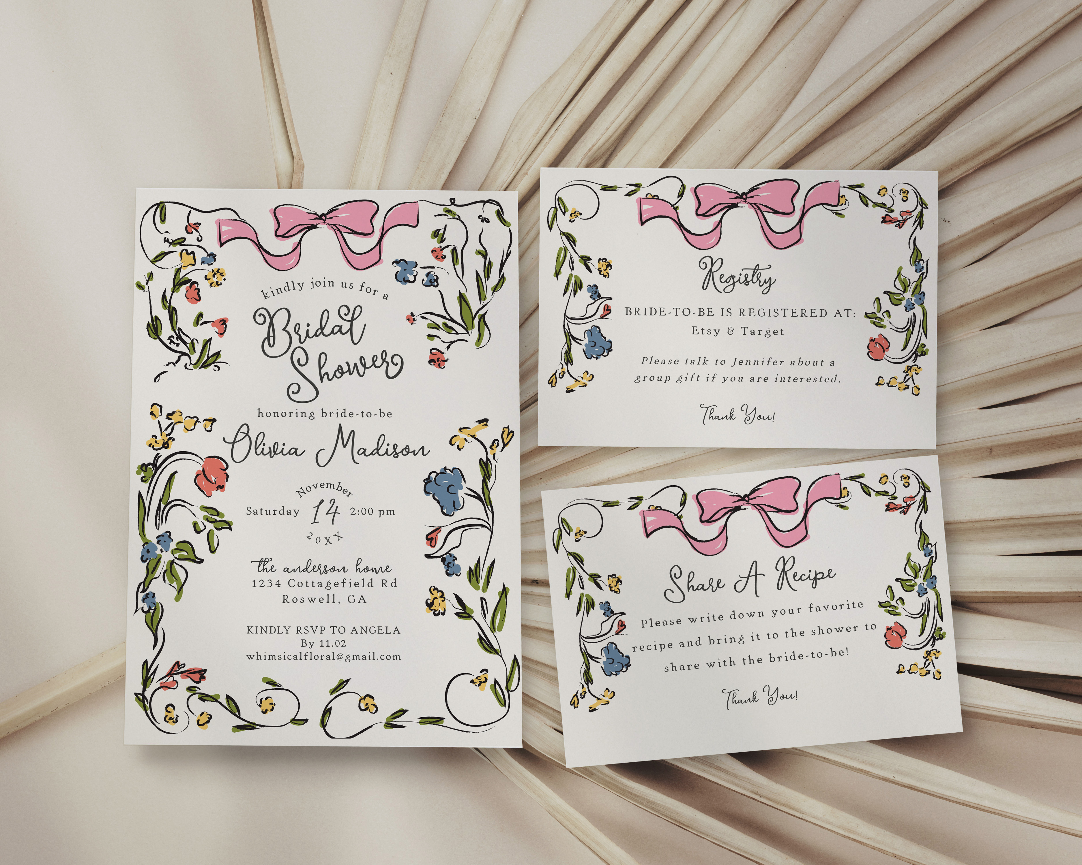 whimsical floral - bridal shower invite design preview