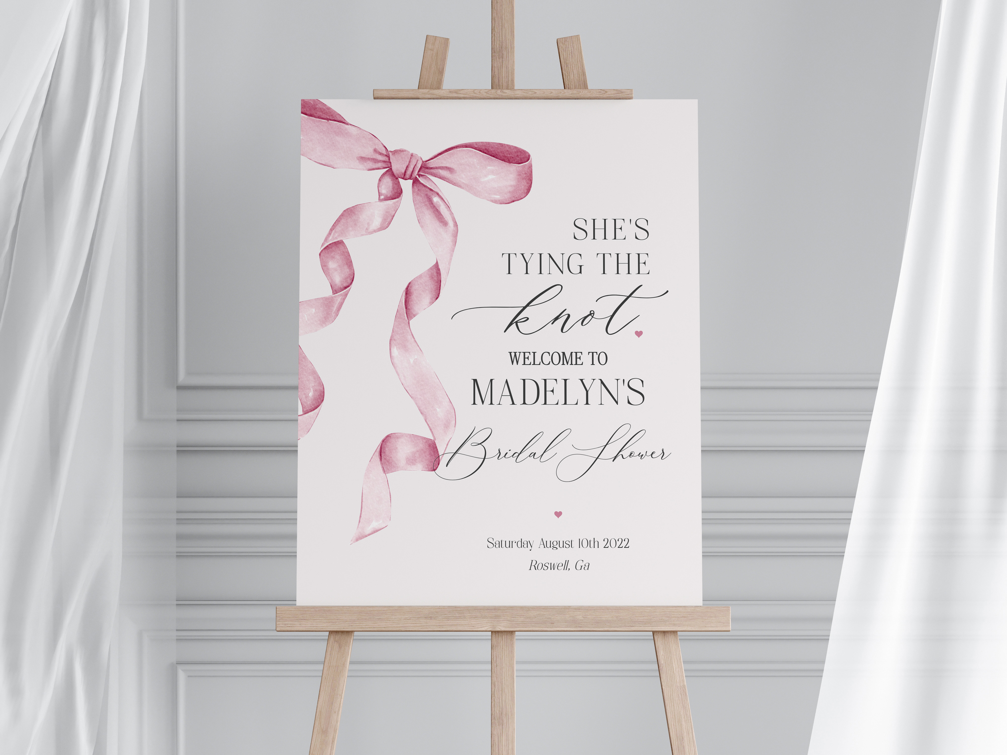 pink bow - bridal shower welcome sign design preview