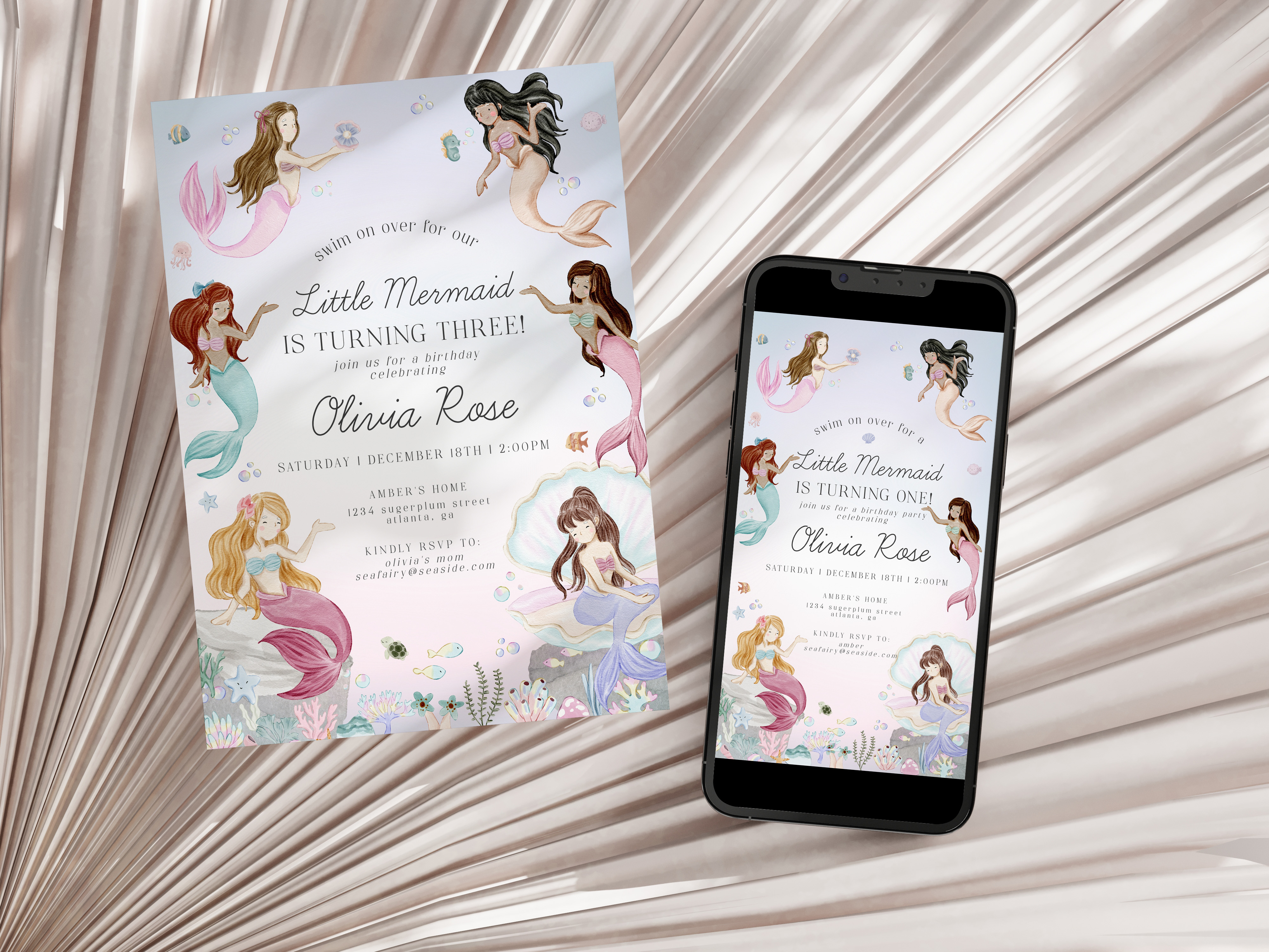 mermaid - birthday invite design preview