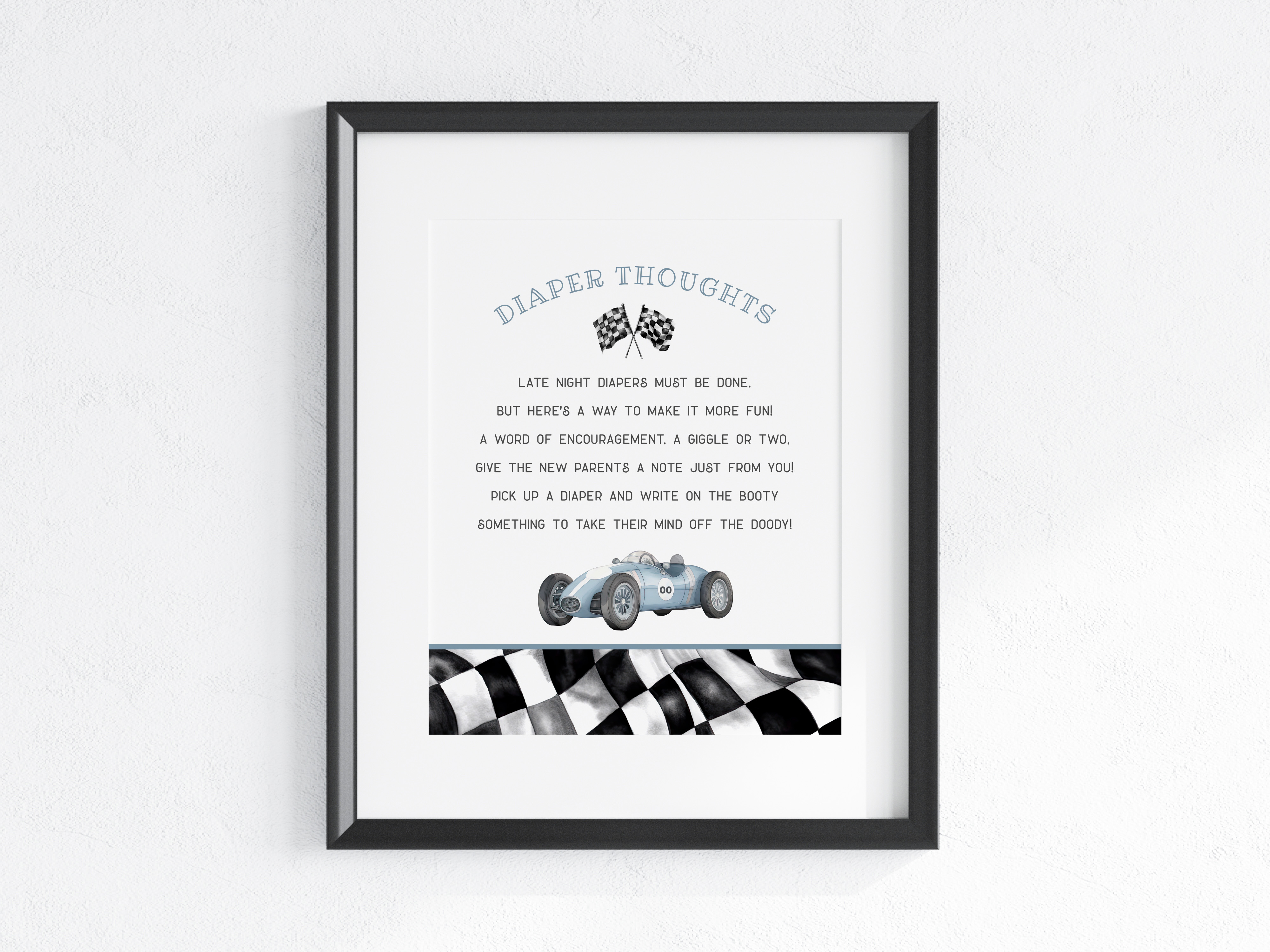 blue race car - diaper thoughts design preview