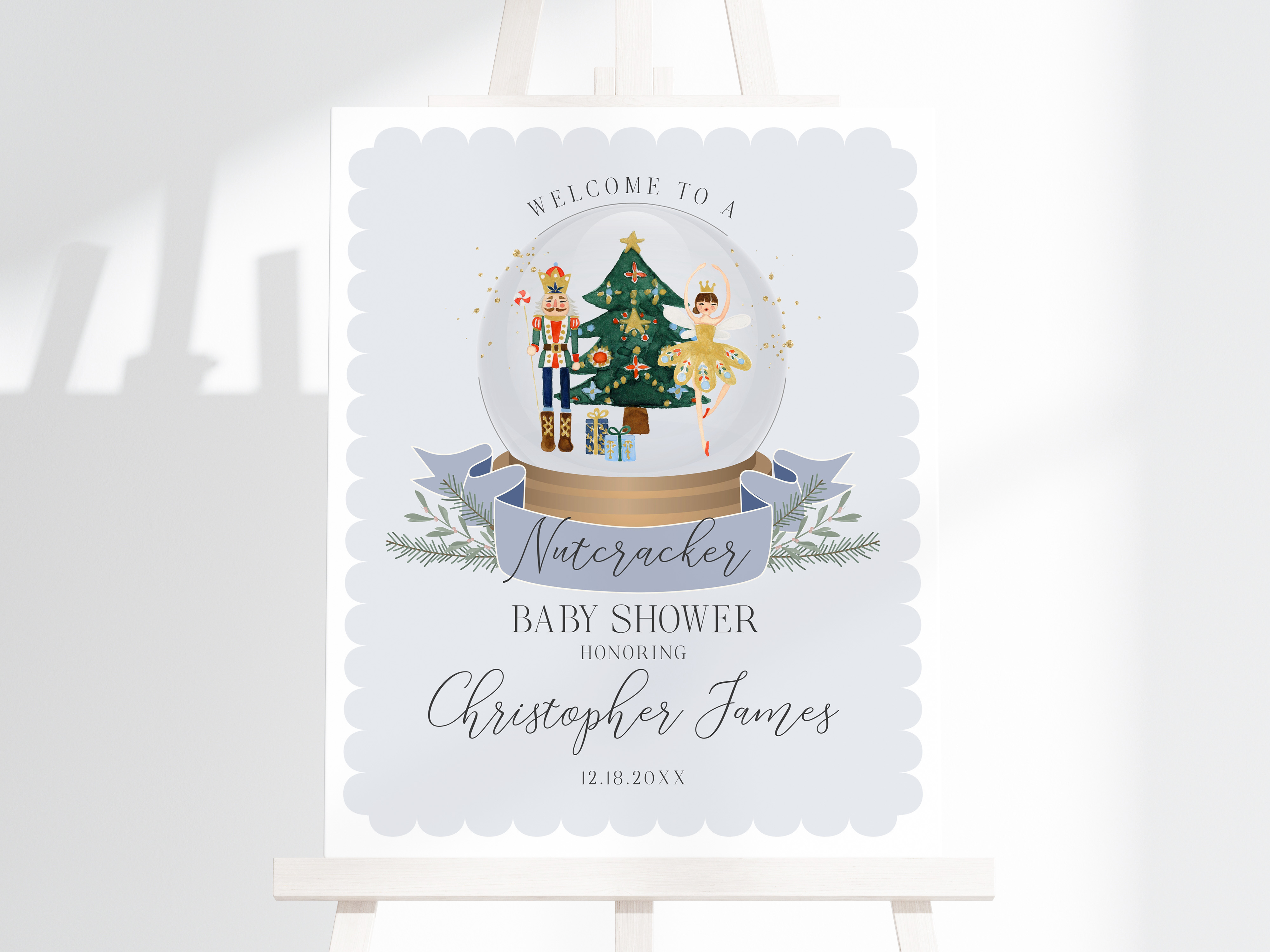 blue nutcracker - baby shower welcome sign design preview