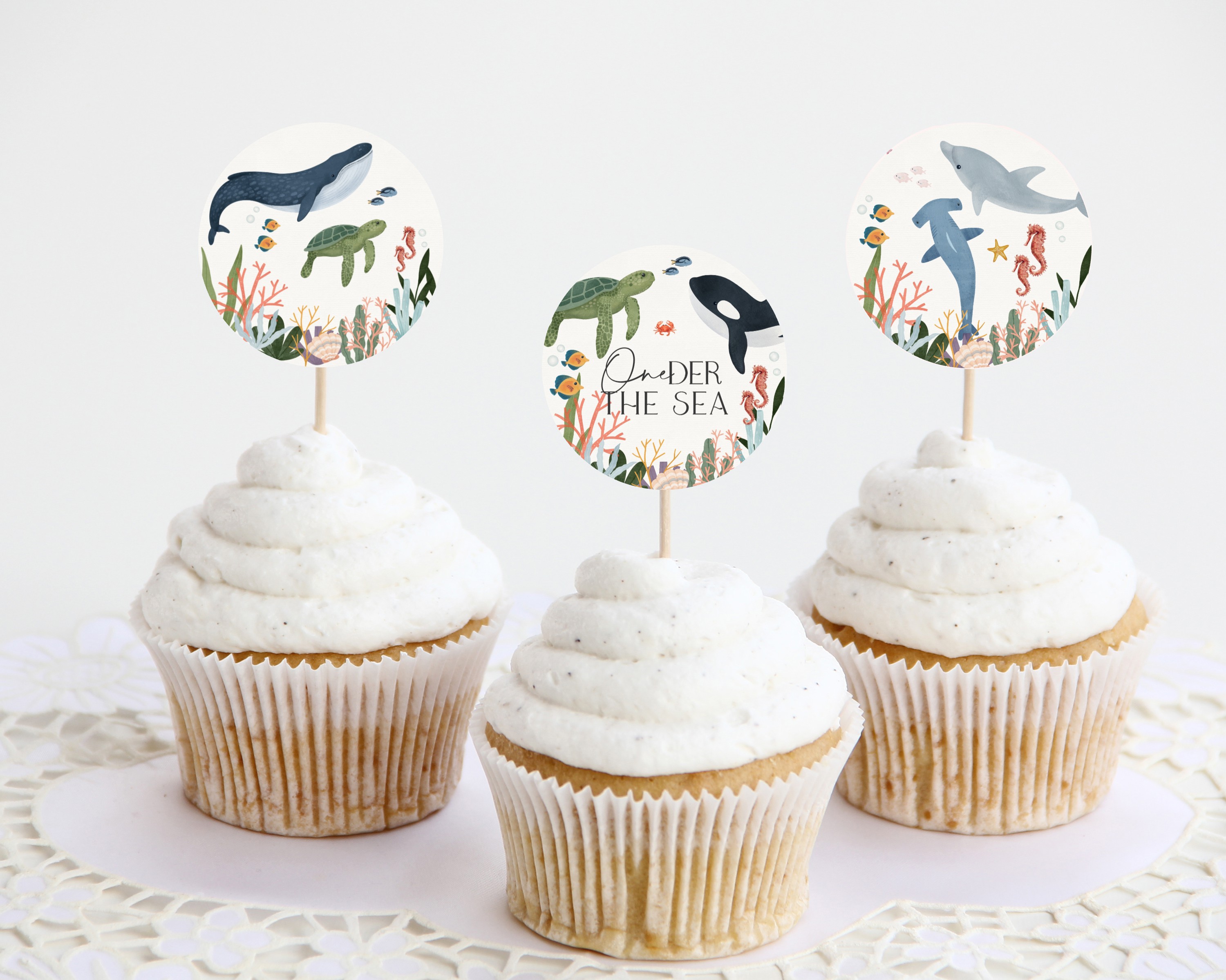 under the sea - first birthday cupcake toppers design preview