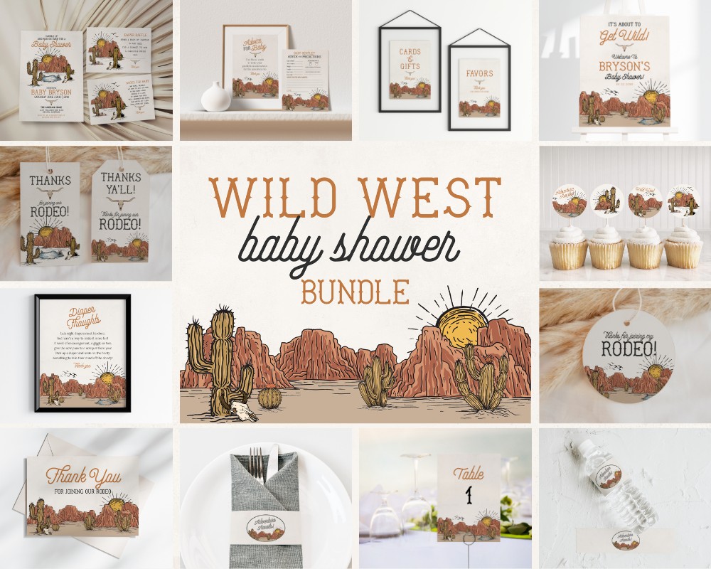 wild west - baby shower bundle design preview