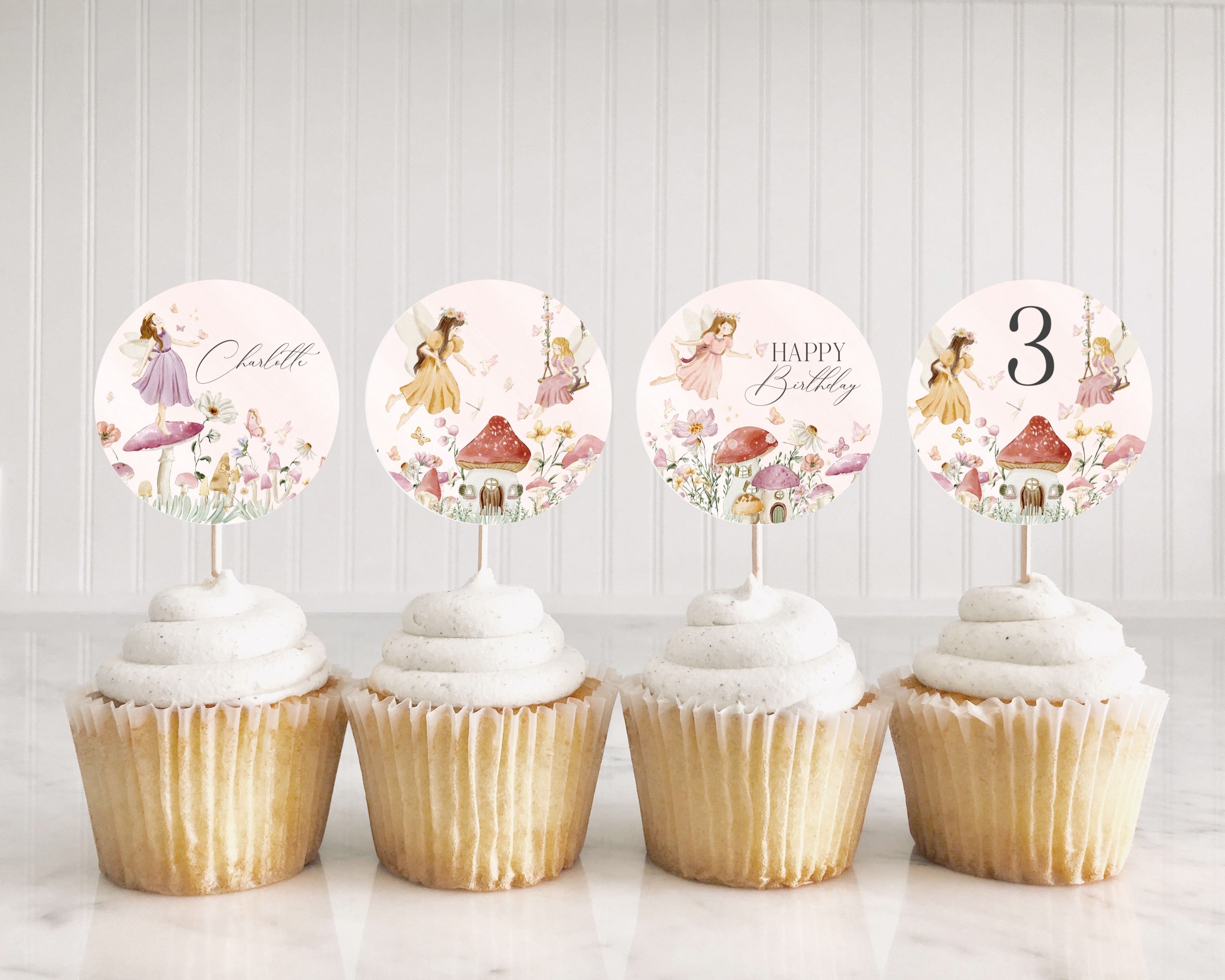 fairy - birthday cupcake toppers design preview
