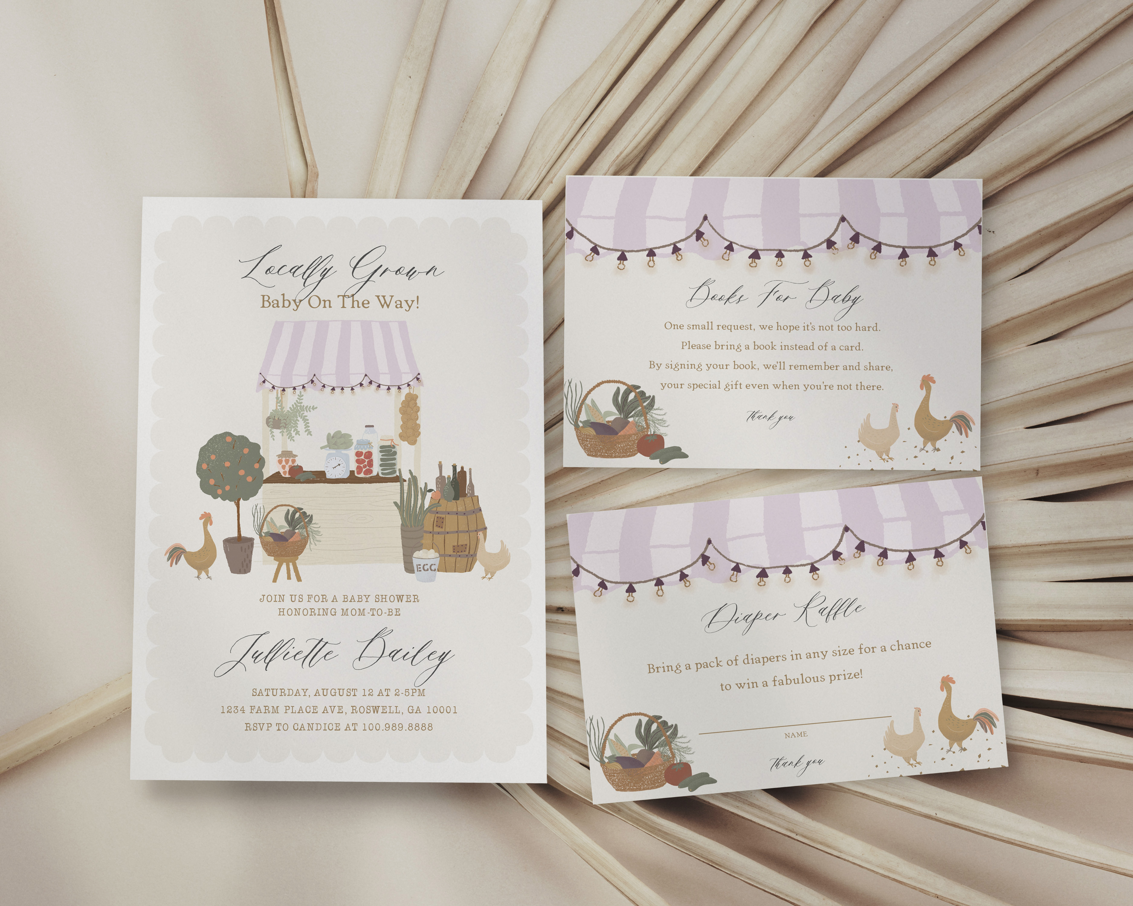 pink farmers market - baby shower invite design preview