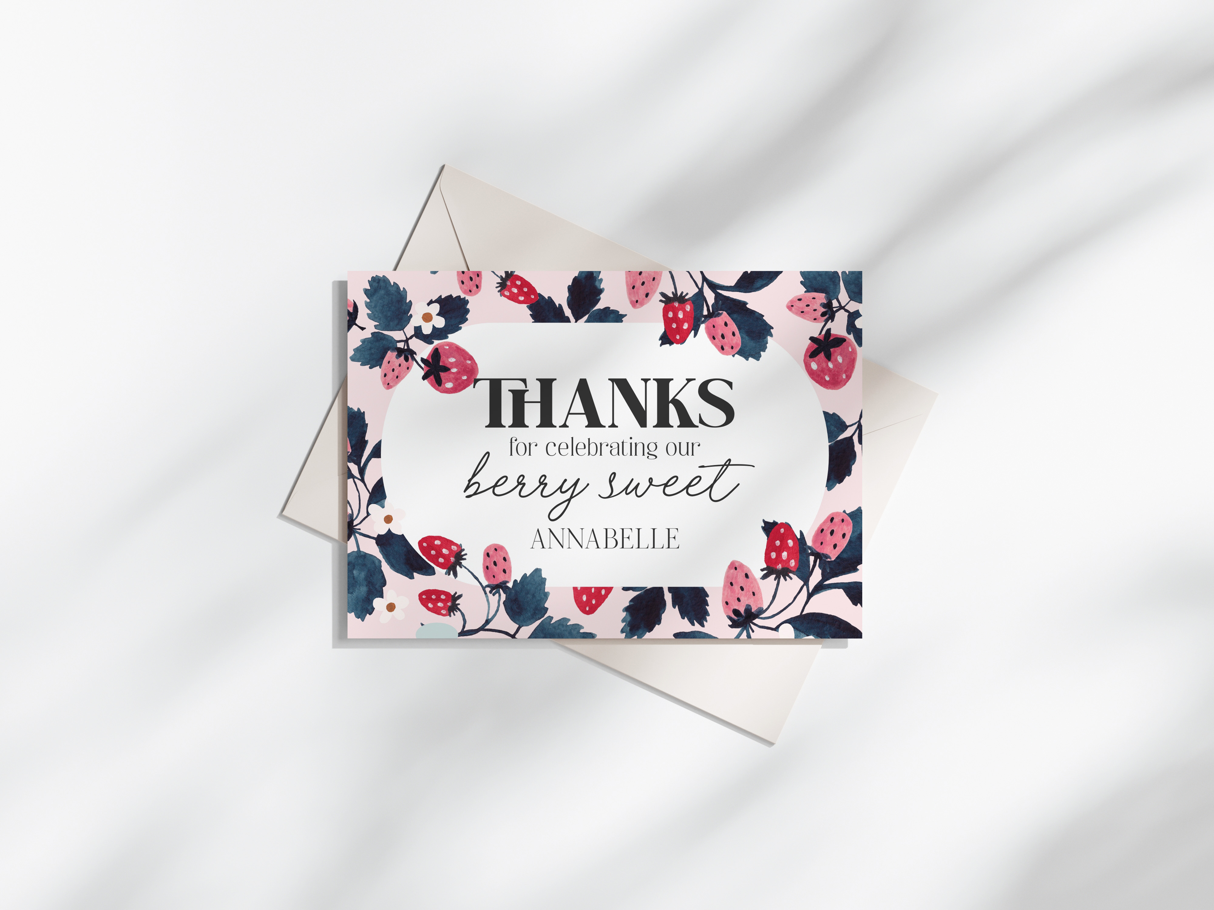pink strawberry - thank you cards design preview