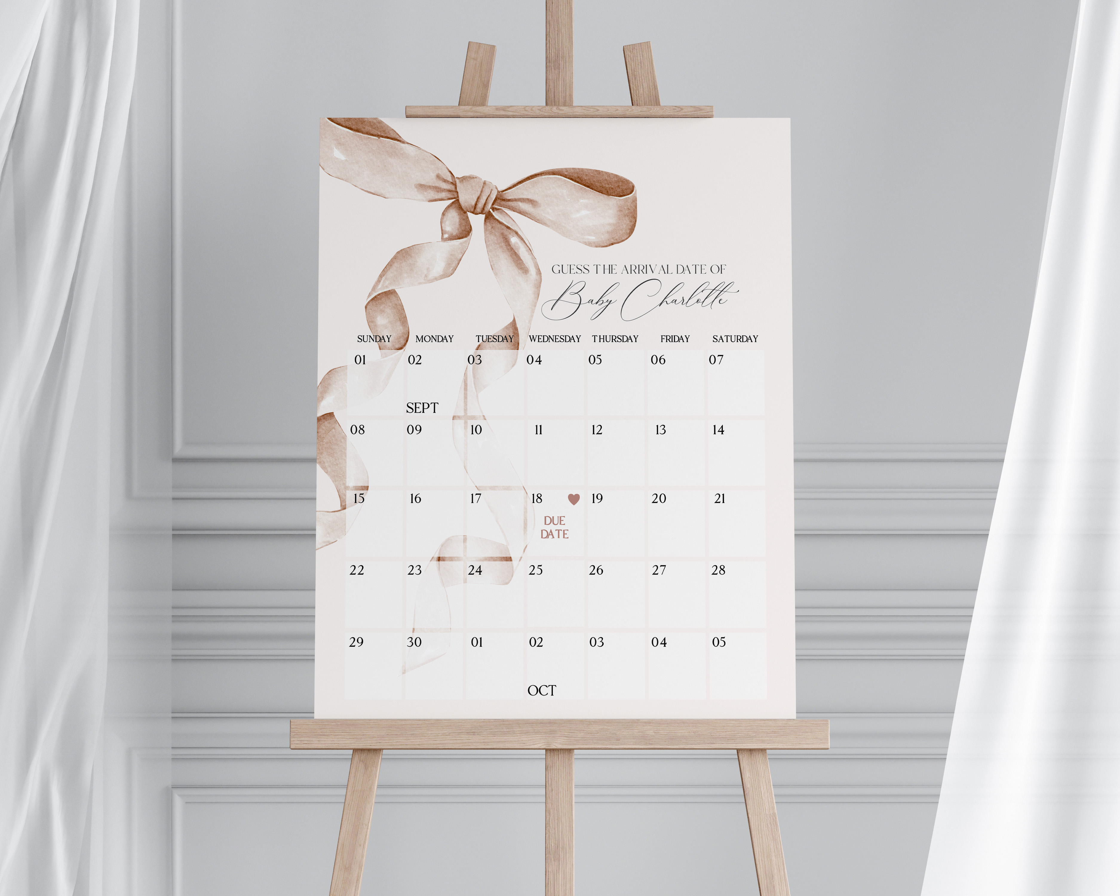 beige bow - guess the date design preview