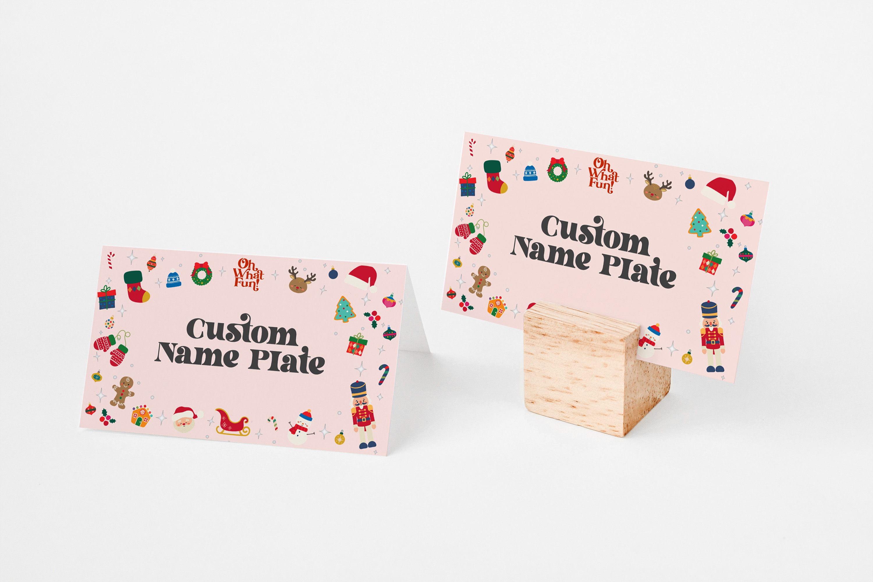 pink oh what fun - place cards design preview