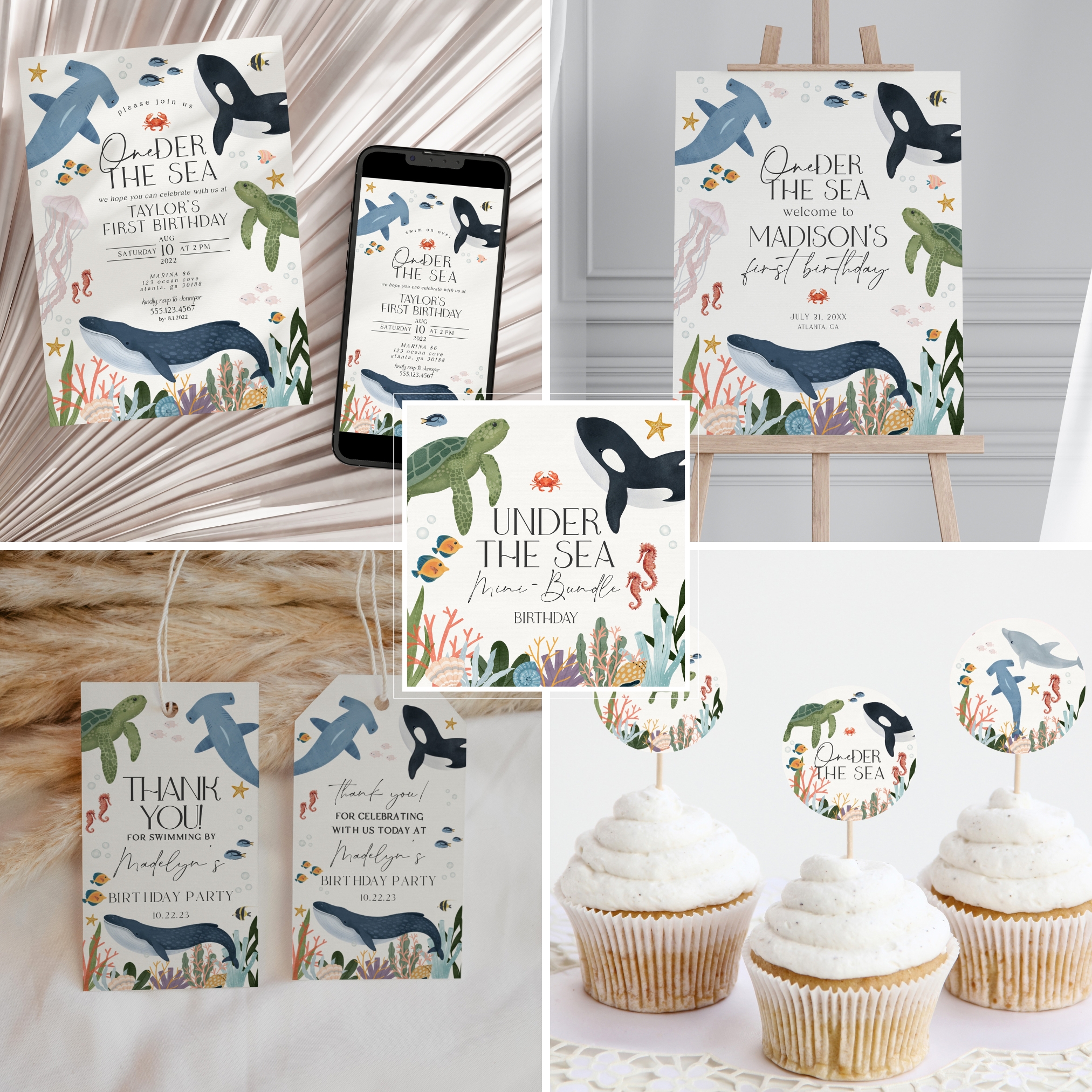 under the sea - first birthday mini bundle design preview