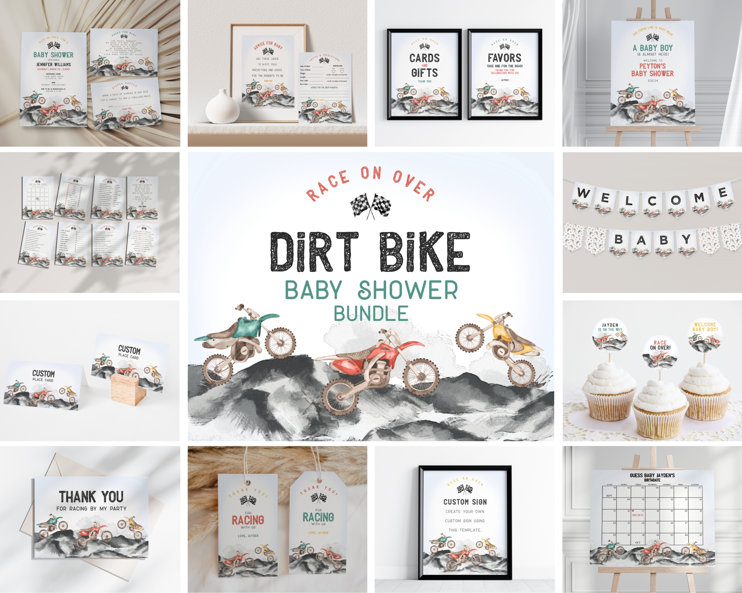 dirt bike - baby shower bundle design preview