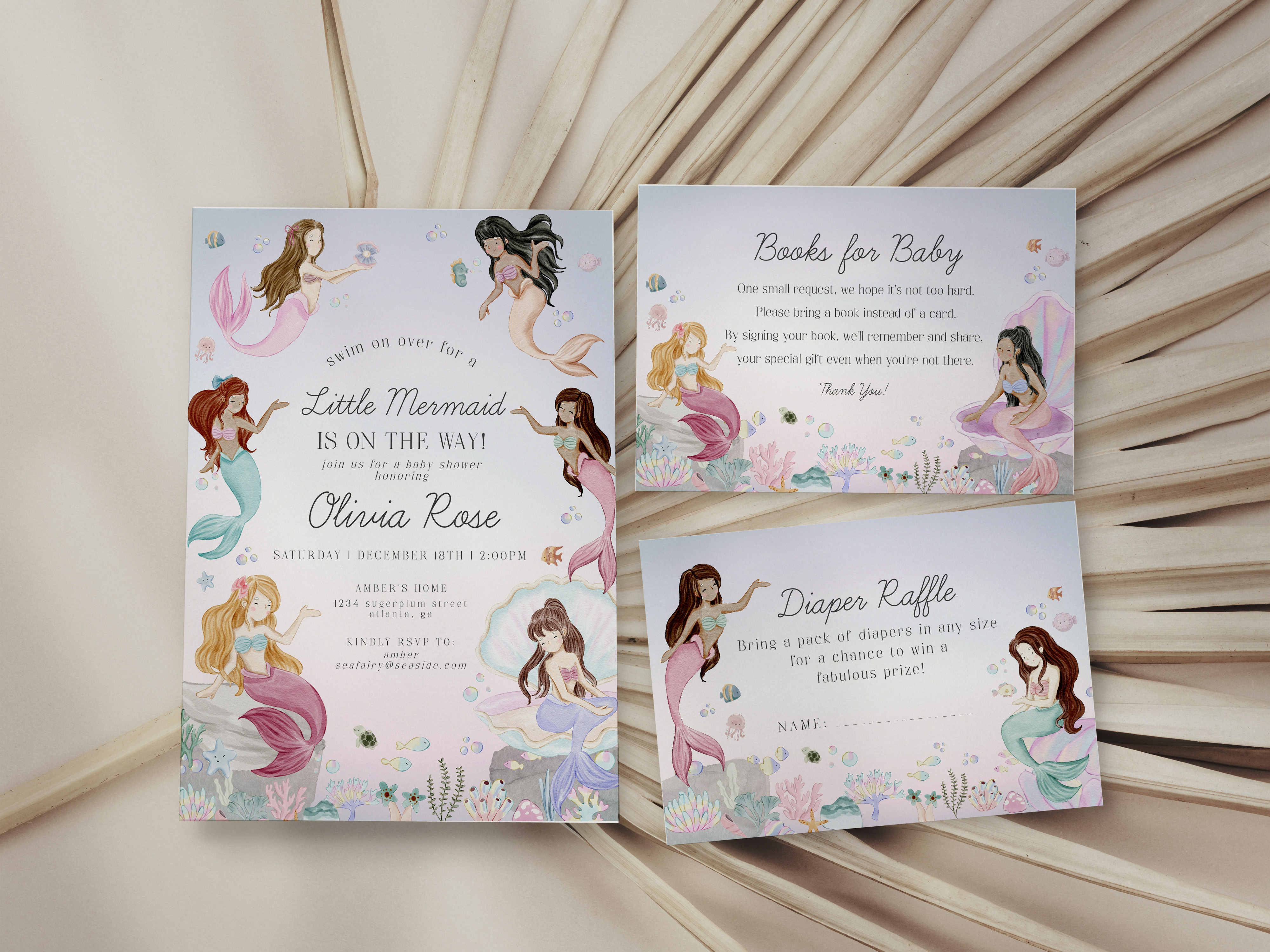 mermaid - baby shower invite design preview