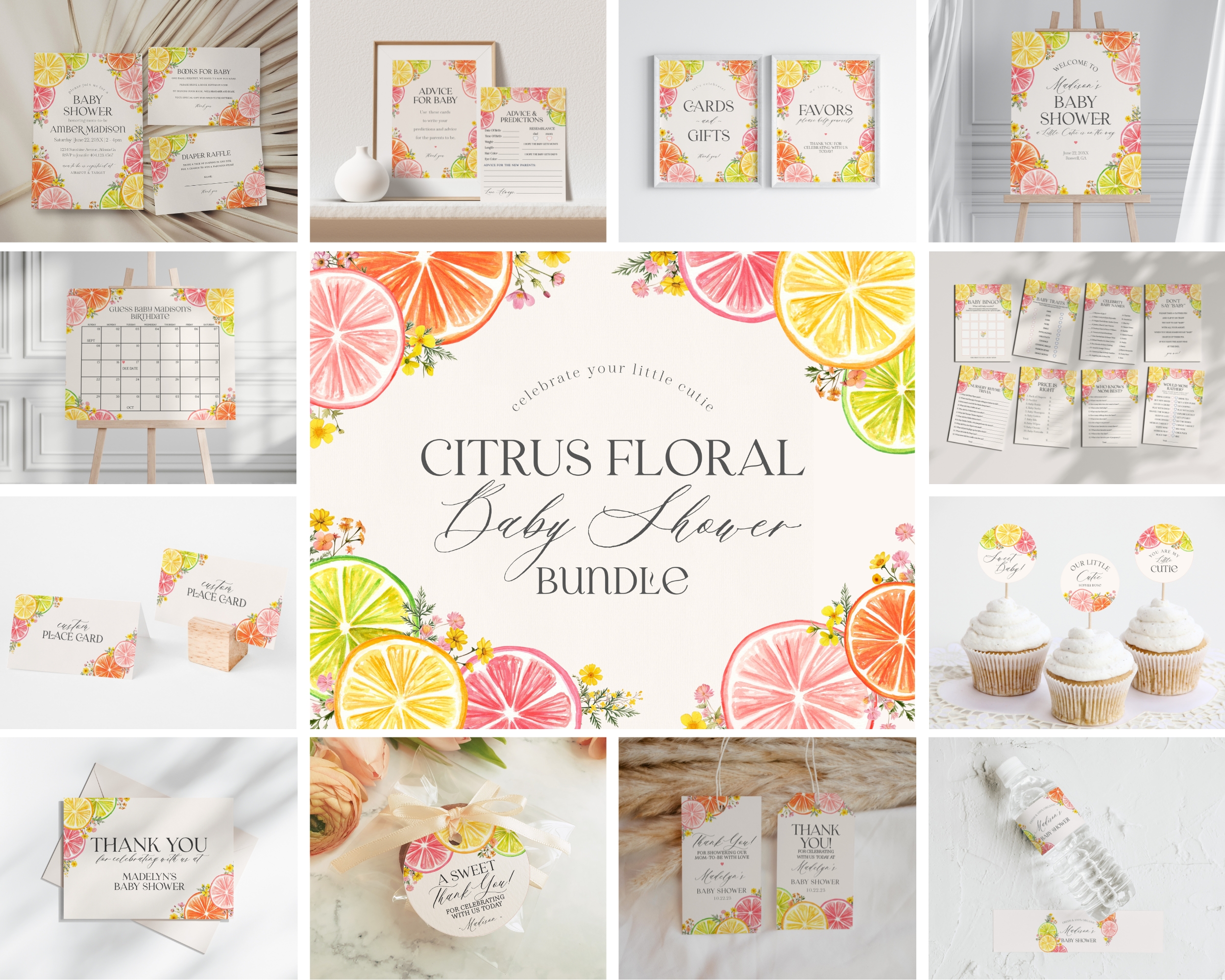 citrus floral - baby shower bundle design preview