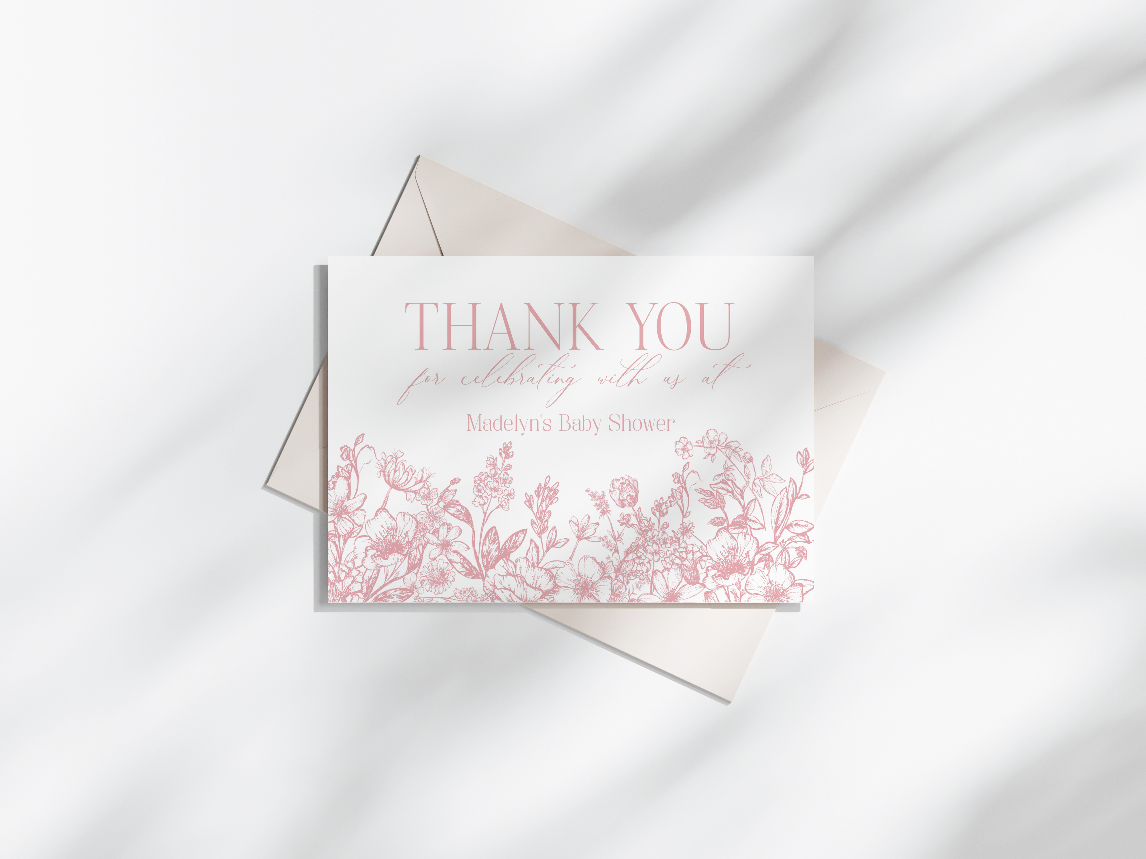 pink chinoiserie - thank you card design preview