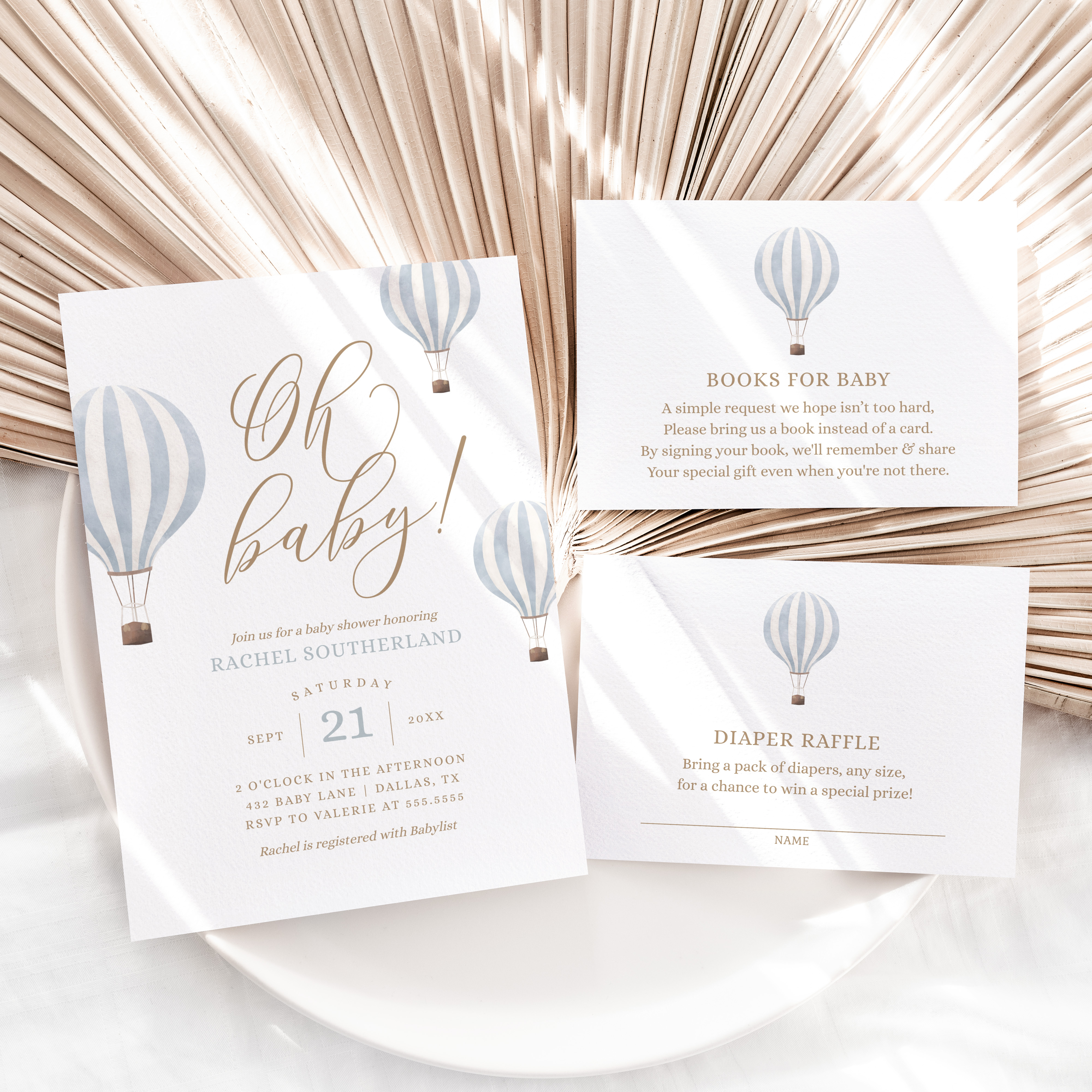 Baby Shower Invitation Set - Blue Hot Air Balloon - 1016 design preview