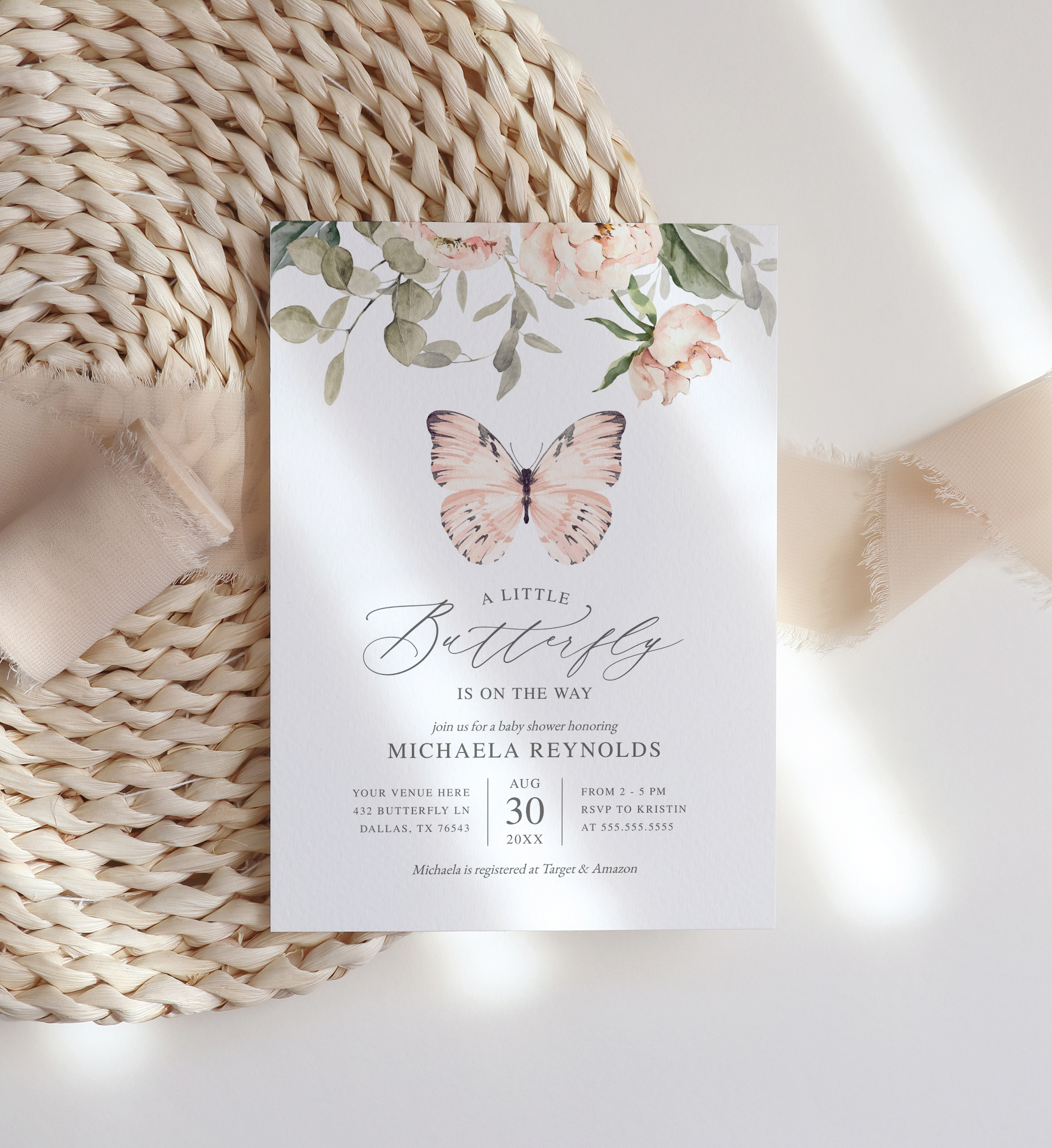 Baby Shower Invitation - Butterfly (Pink) - 1042 design preview